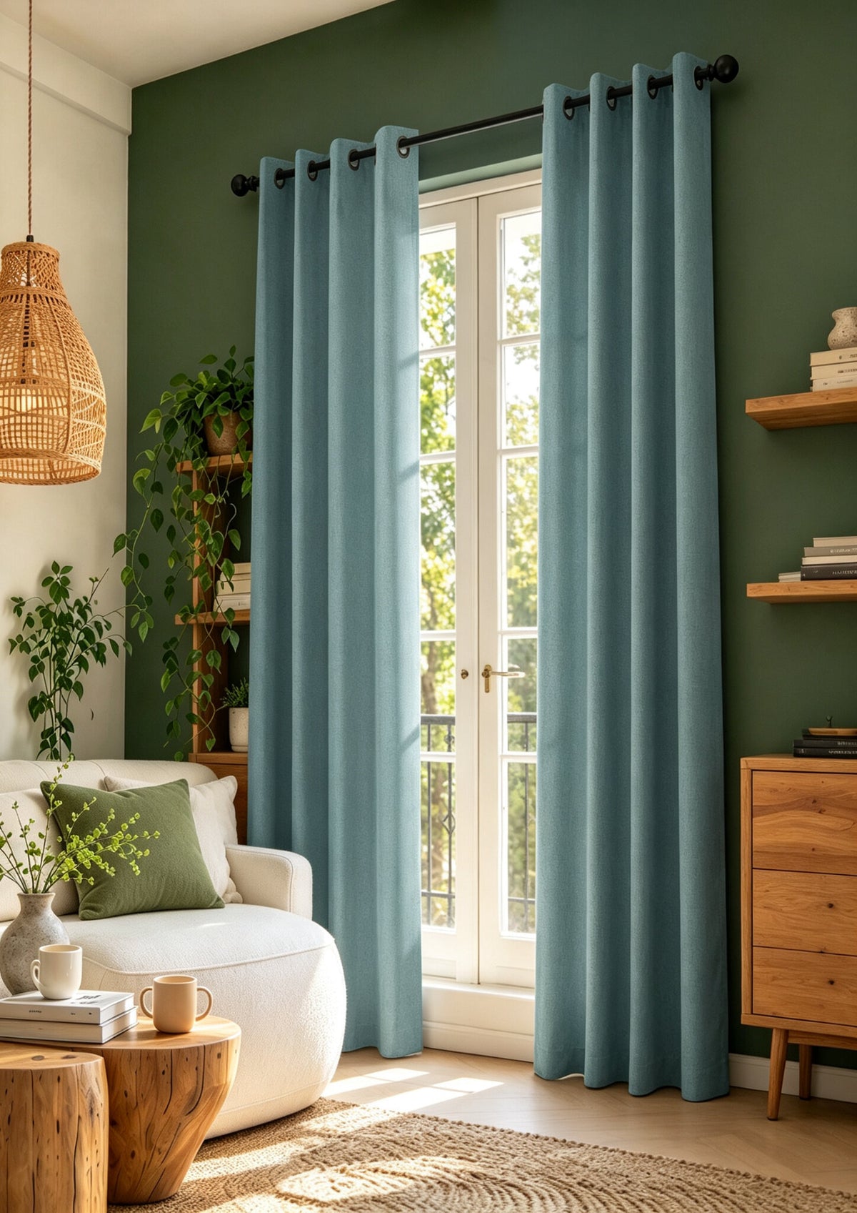 Rideau 100% occultant + 8 œillets 140 x 240 cm Polyester chambray "Cocooning" Turquoise