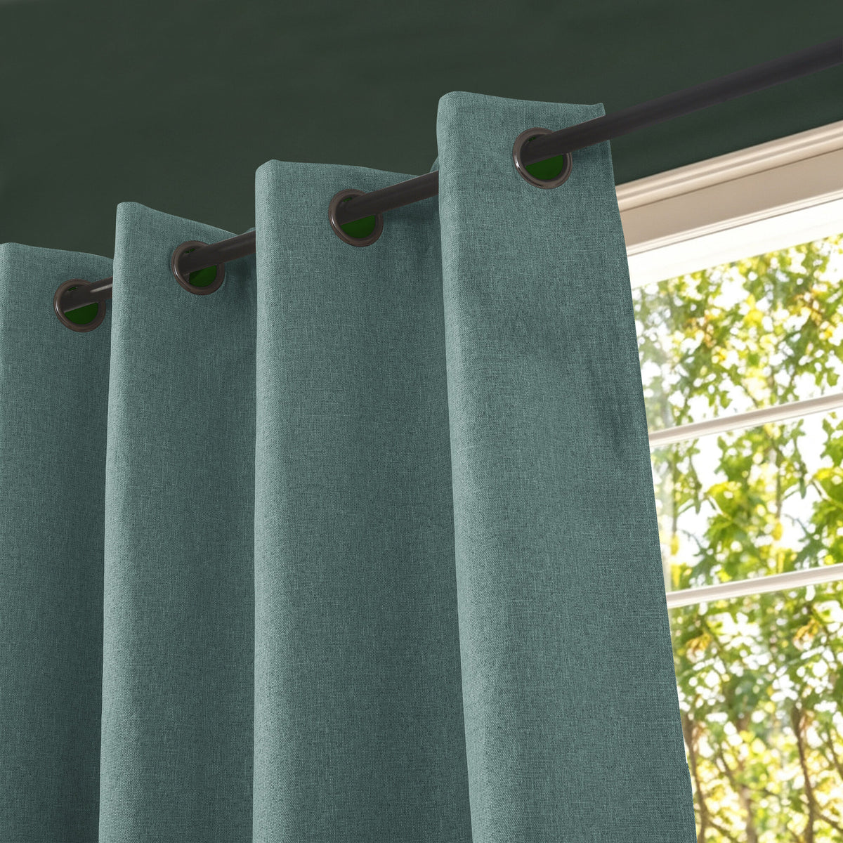 Rideau 100% occultant + 8 œillets 140 x 240 cm Polyester chambray "Cocooning" Turquoise