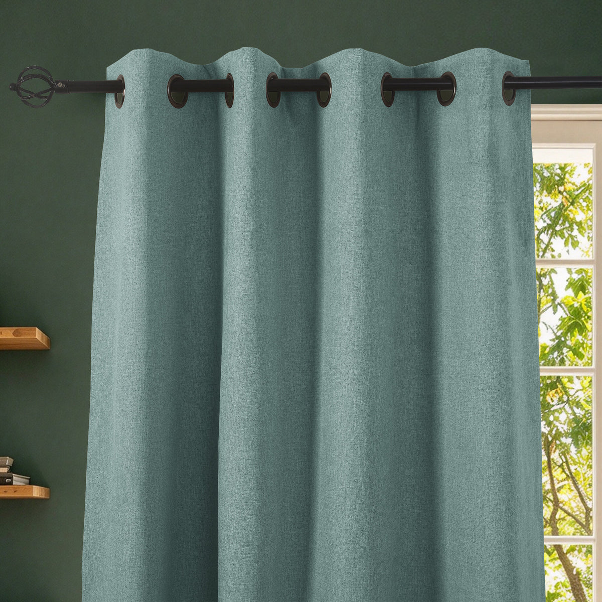 Rideau 100% occultant + 8 œillets 140 x 240 cm Polyester chambray "Cocooning" Turquoise