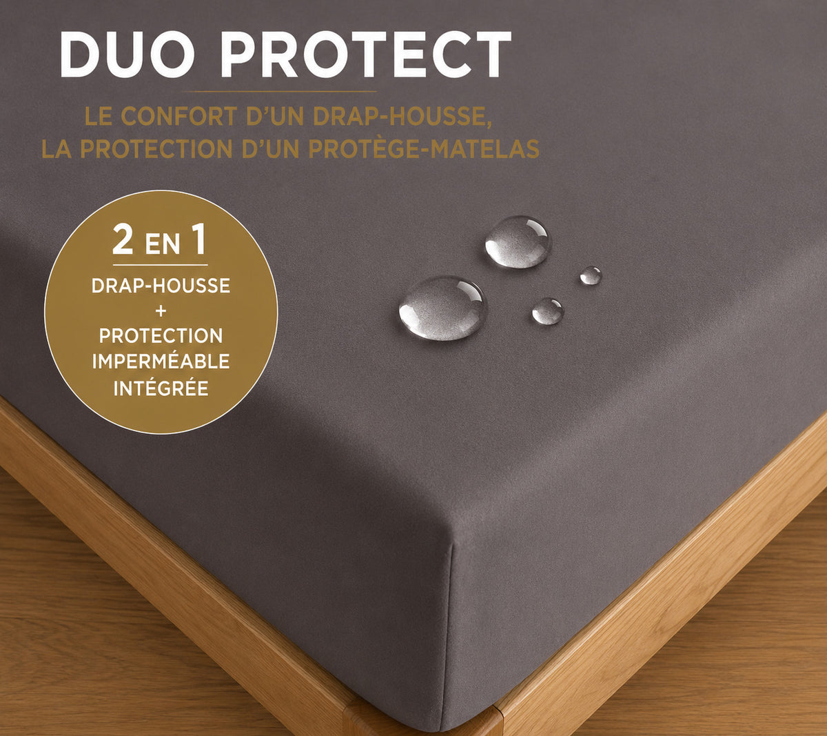 Drap housse "Duo Protect" imperméable 100% Coton 57 fils/cm² 90 x 190 cm Ardoise