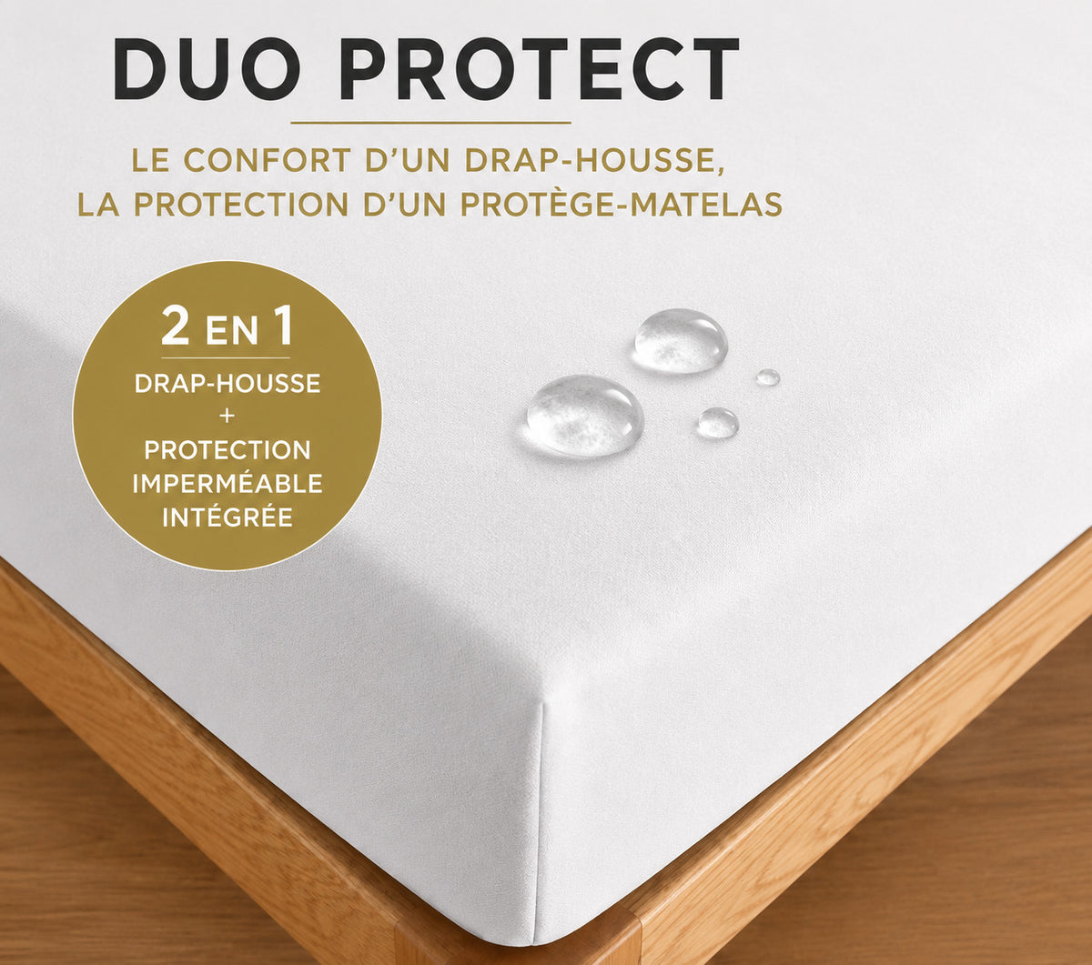 Drap housse "Duo Protect" imperméable 100% Coton 57 fils/cm² 140 x 190 cm Neige