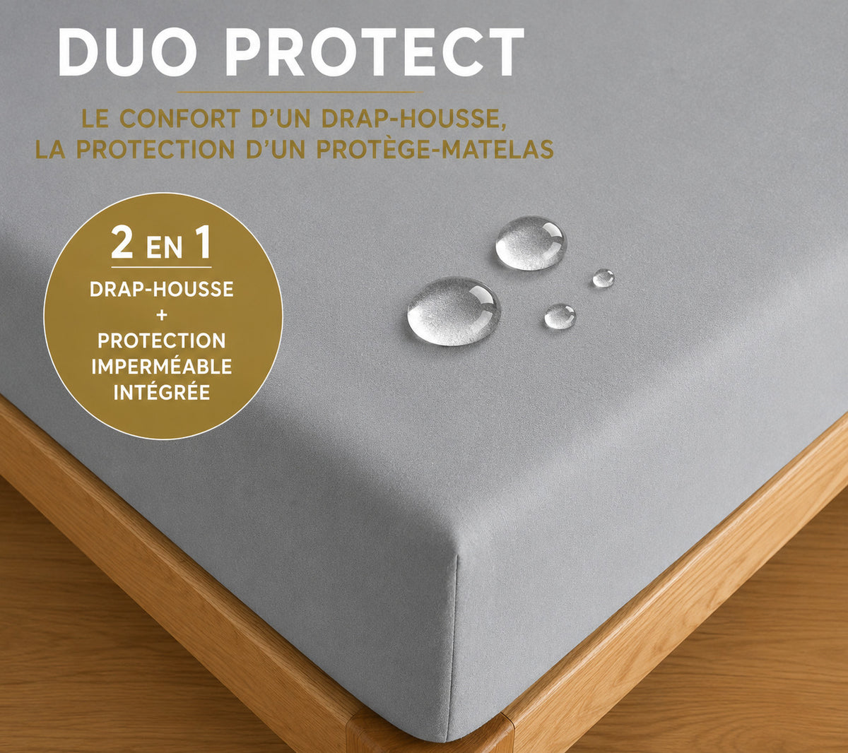 Drap housse "Duo Protect" imperméable 100% Coton 57 fils/cm² 140 x 190 cm Nuage