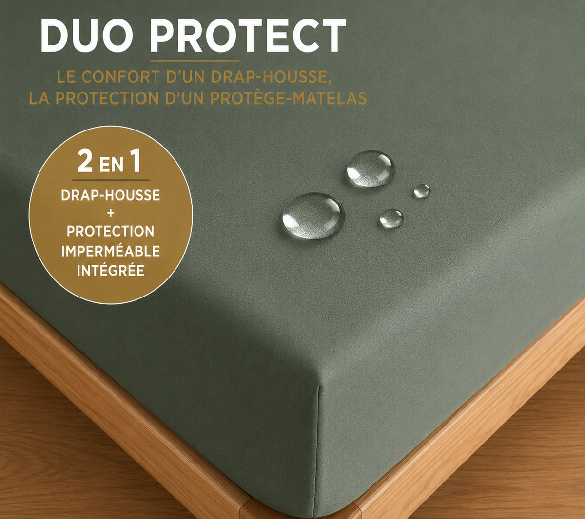 Drap housse "Duo Protect" imperméable 100% Coton 57 fils/cm² 160 x 200 cm Romarin