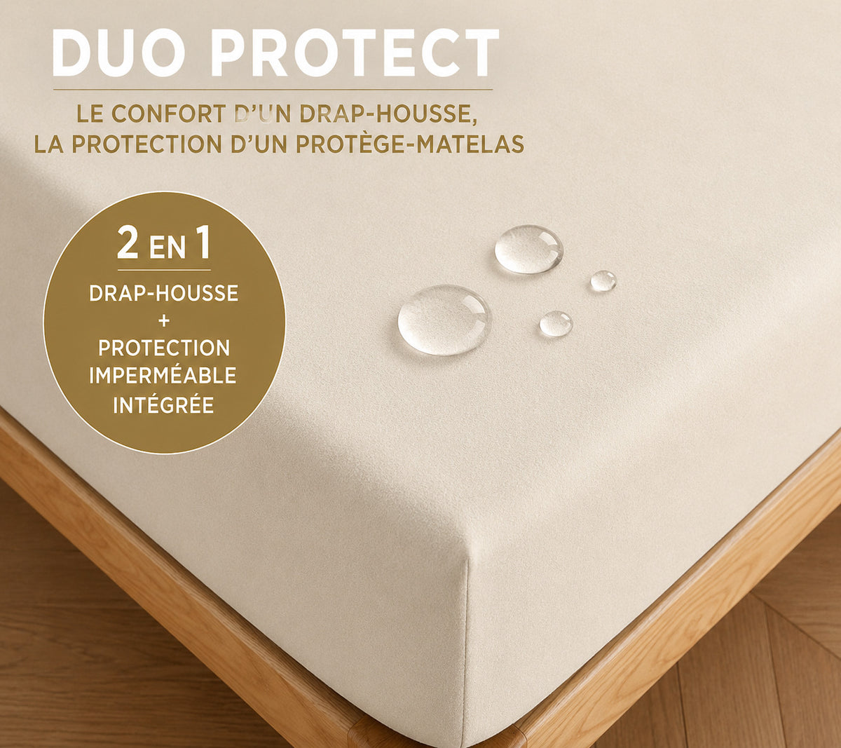 Drap housse "Duo Protect" imperméable 100% Coton 57 fils/cm² 90 x 190 cm Sable