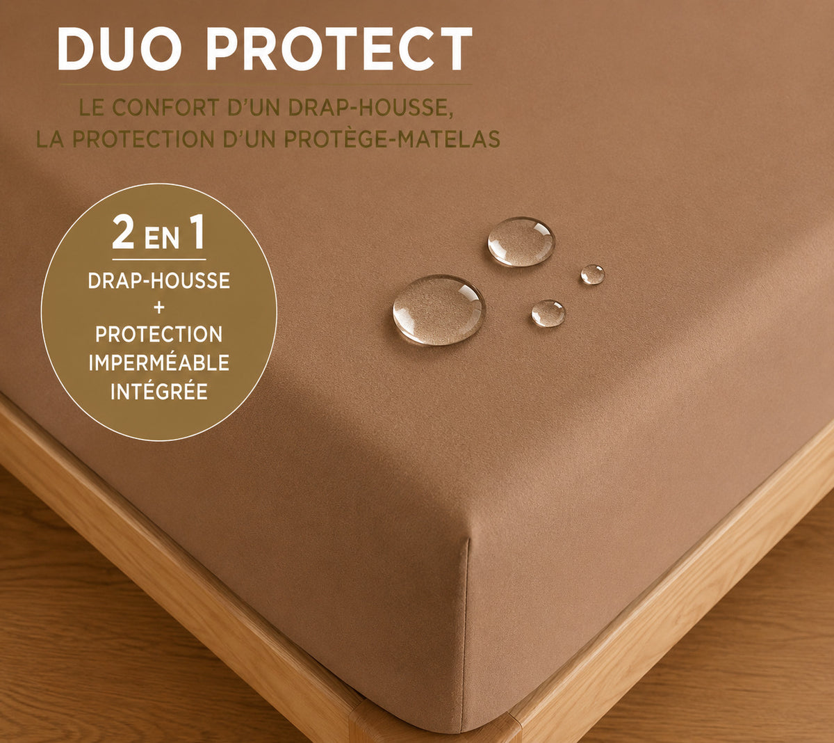 Drap housse "Duo Protect" imperméable 100% Coton 57 fils/cm² 90 x 190 cm Taupe
