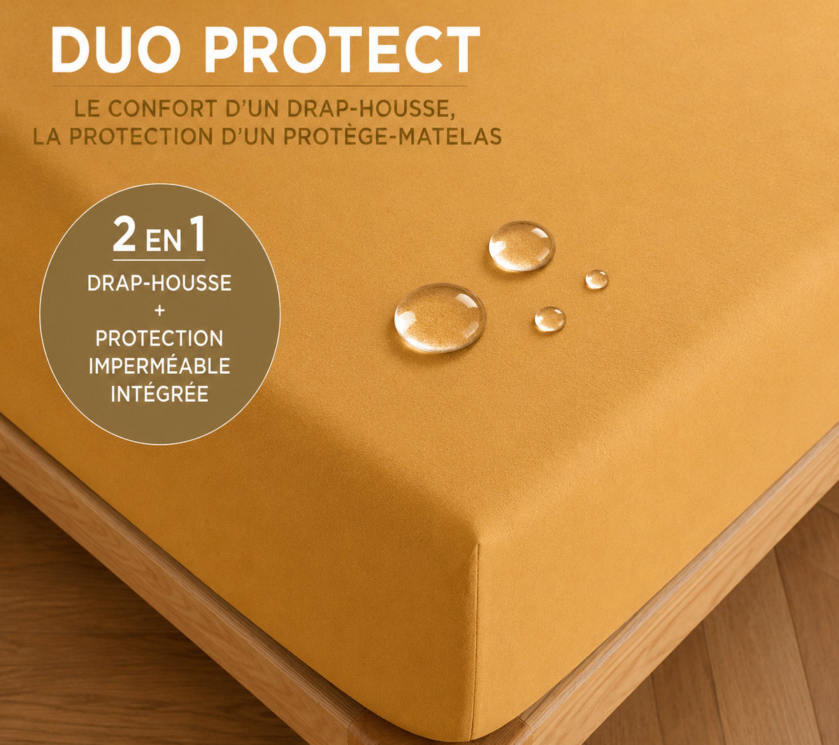 Drap housse "Duo Protect" imperméable 100% Coton 57 fils/cm² 180 x 200 cm Miel