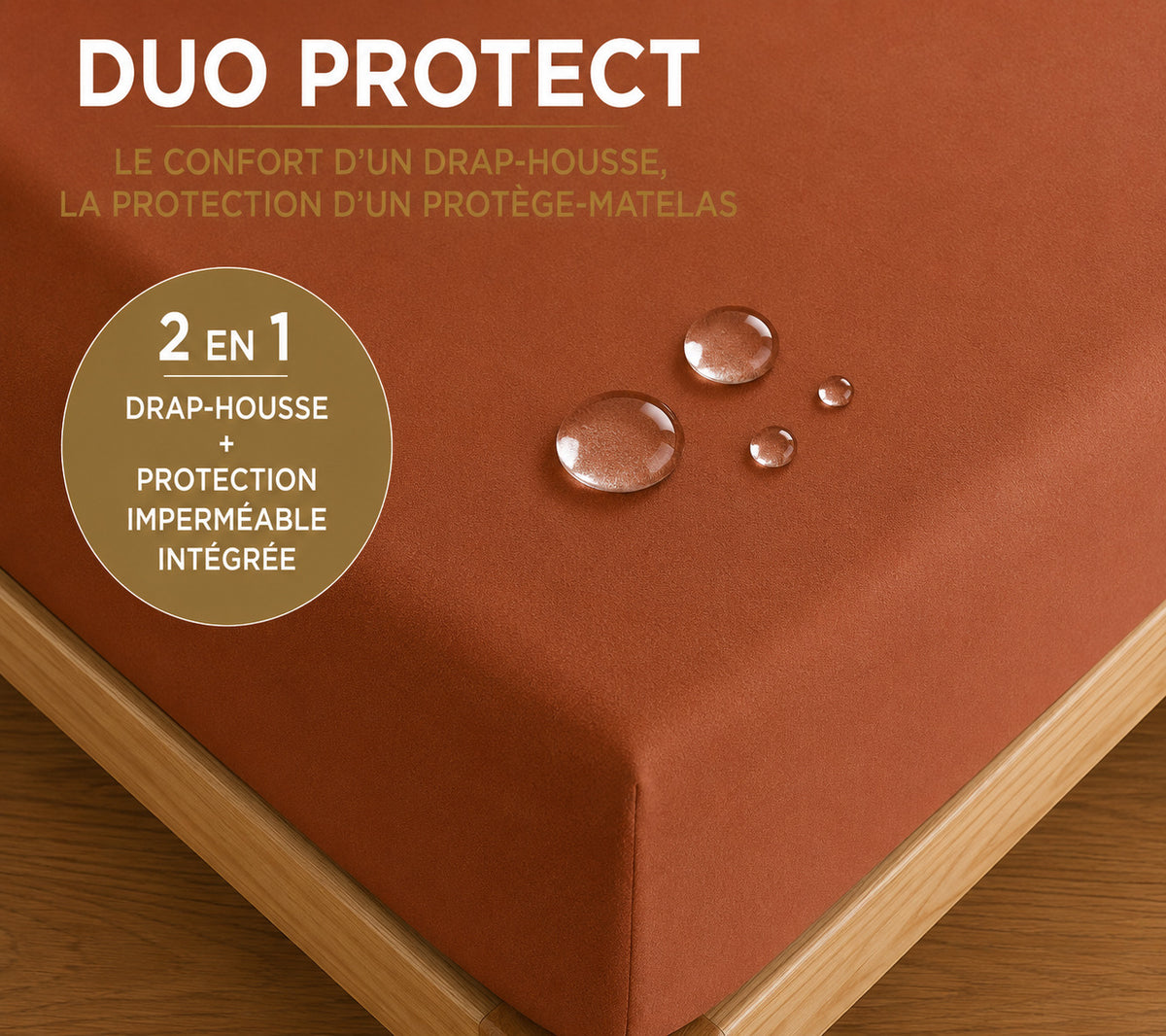 Drap housse "Duo Protect" imperméable 100% Coton 57 fils/cm² 180 x 200 cm Paprika