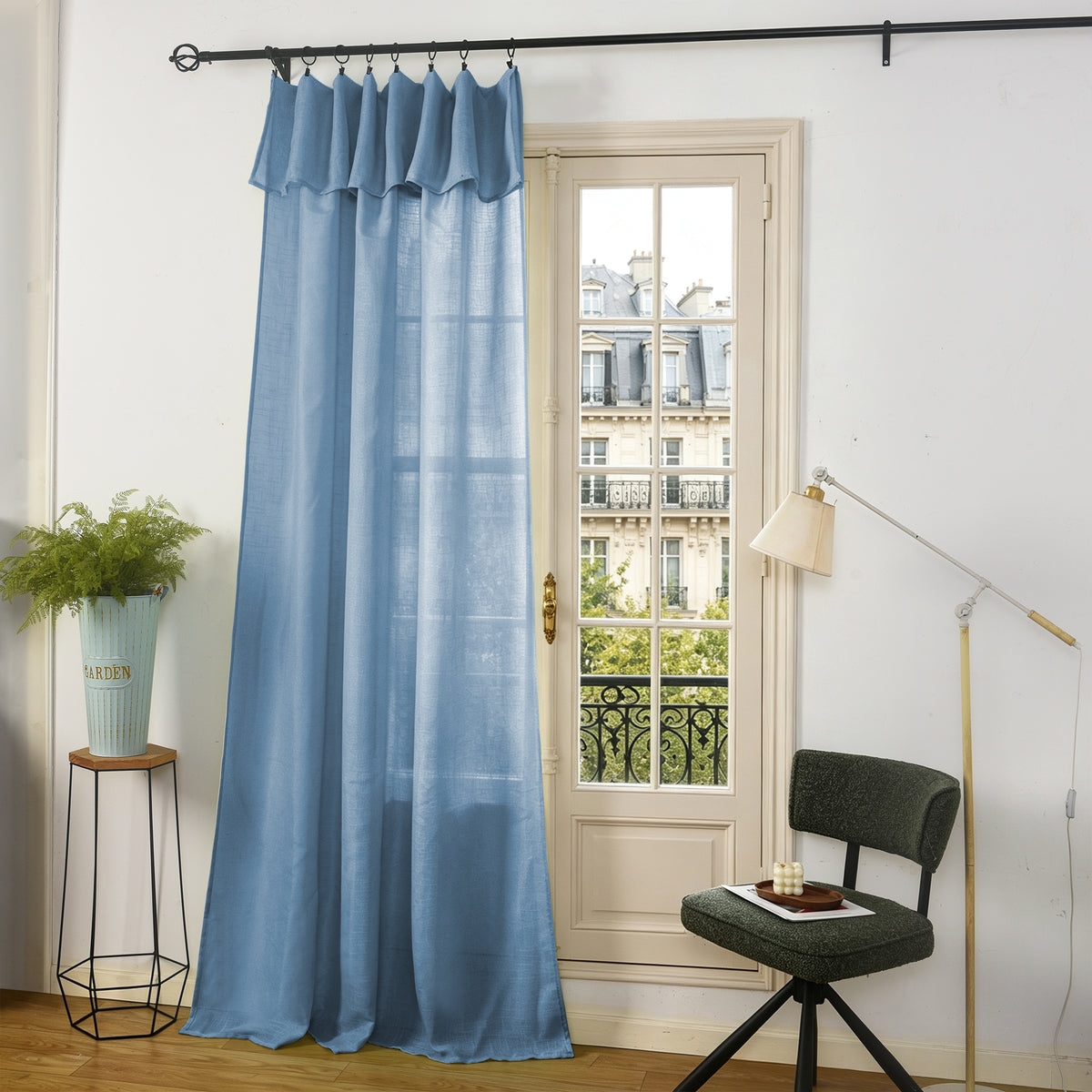 Rideau ajustable + 8 anneaux pince 140 x 270 cm Polyester effet lin" Evasion" Bleuet