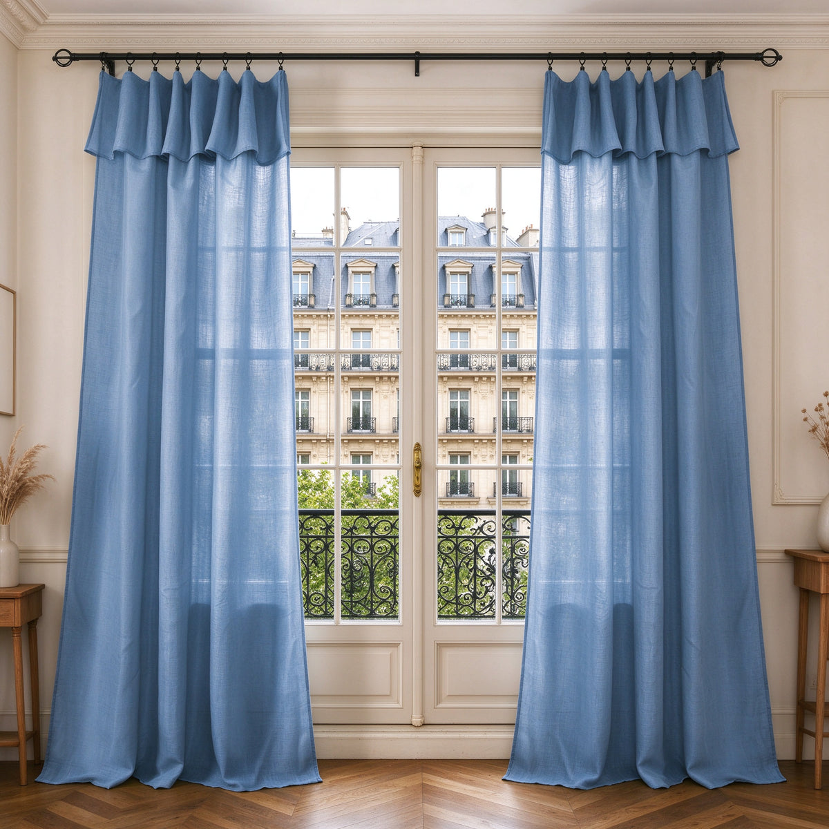 Rideau ajustable + 8 anneaux pince 140 x 270 cm Polyester effet lin" Evasion" Bleuet