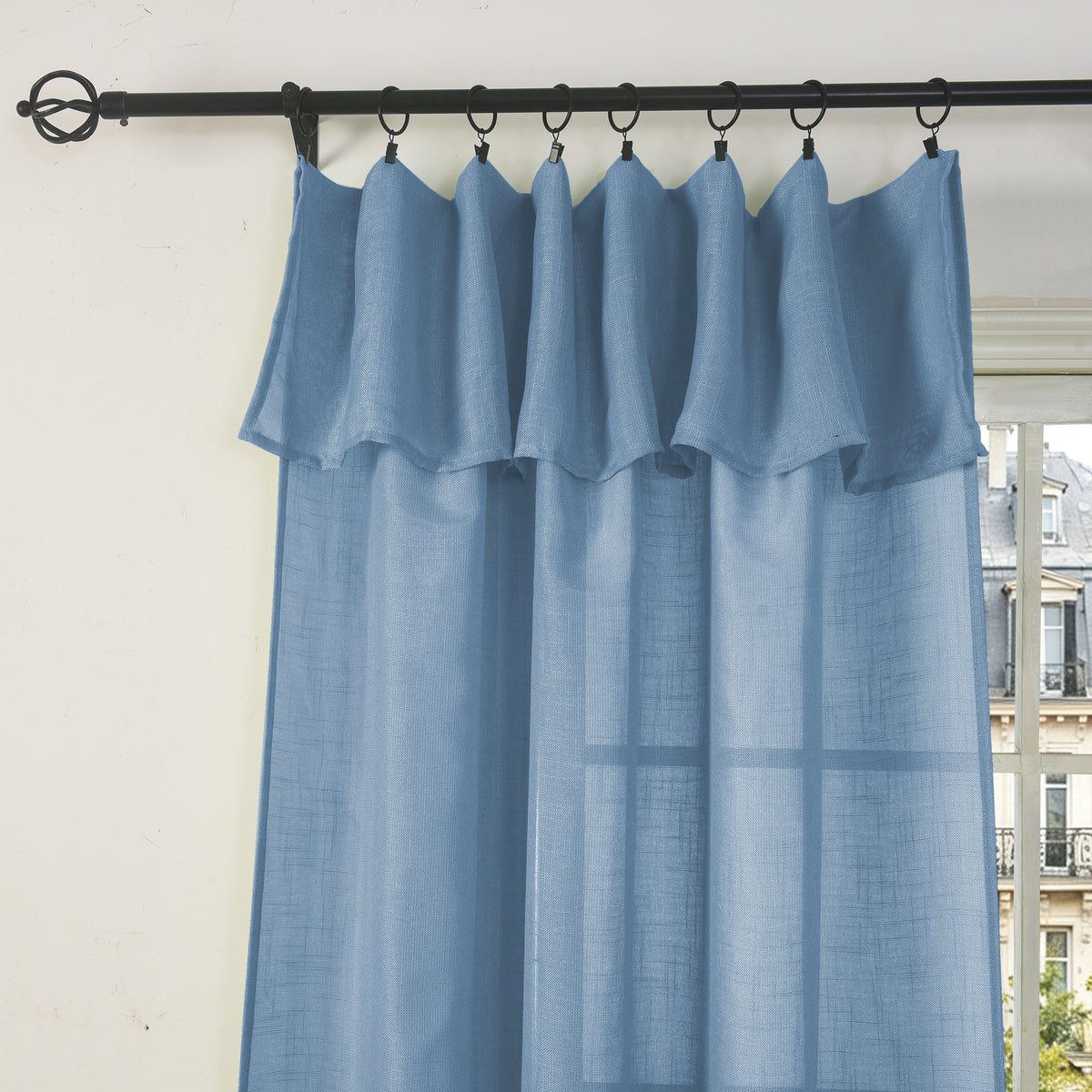 Rideau ajustable + 8 anneaux pince 140 x 270 cm Polyester effet lin" Evasion" Bleuet