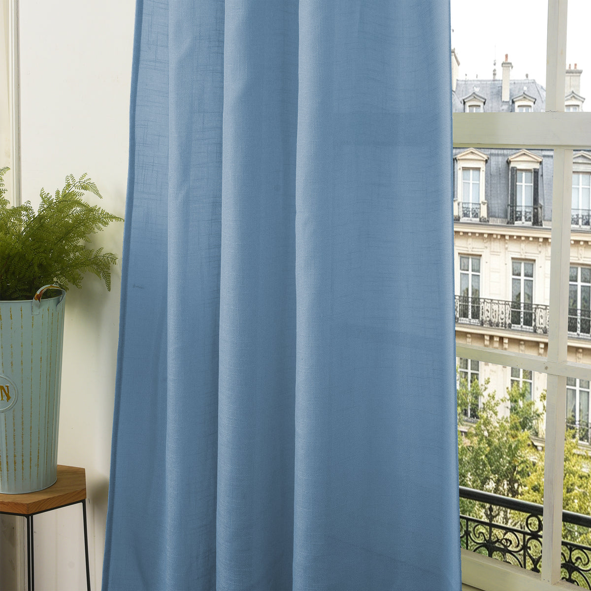 Rideau ajustable + 8 anneaux pince 140 x 270 cm Polyester effet lin" Evasion" Bleuet