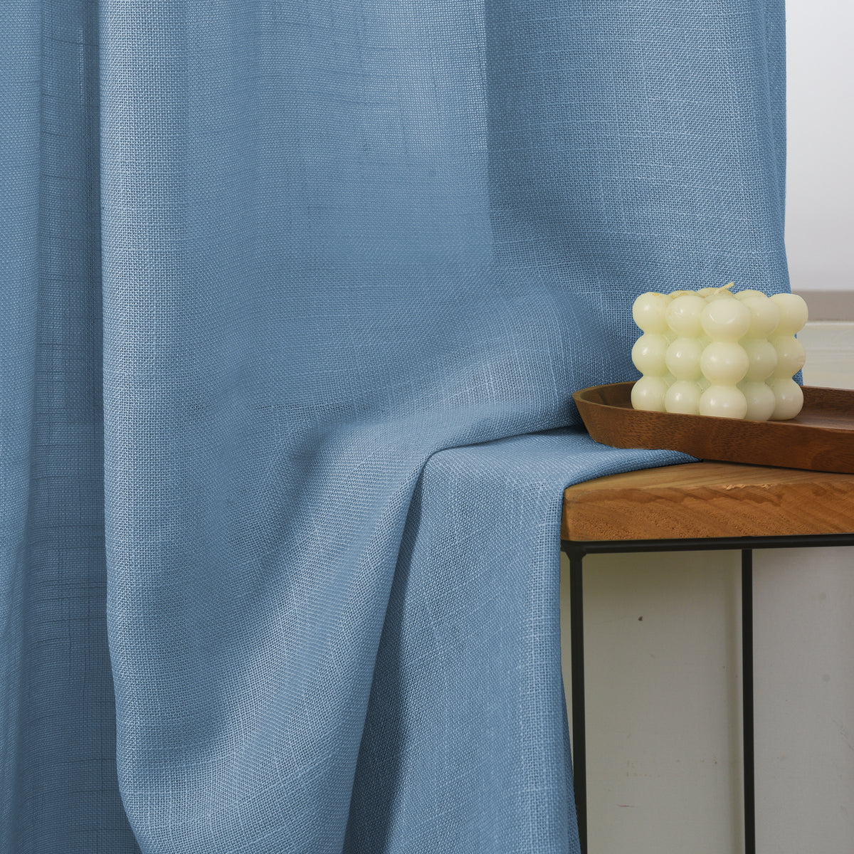 Rideau ajustable + 8 anneaux pince 140 x 270 cm Polyester effet lin" Evasion" Bleuet