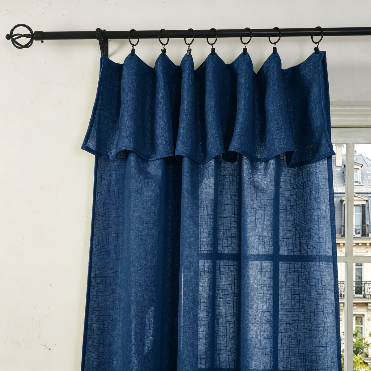 Rideau ajustable + 8 anneaux pince 140 x 270 cm Polyester effet lin" Evasion" Bleu nuit