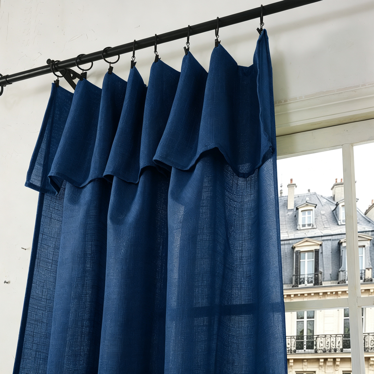 Rideau ajustable + 8 anneaux pince 140 x 270 cm Polyester effet lin" Evasion" Bleu nuit