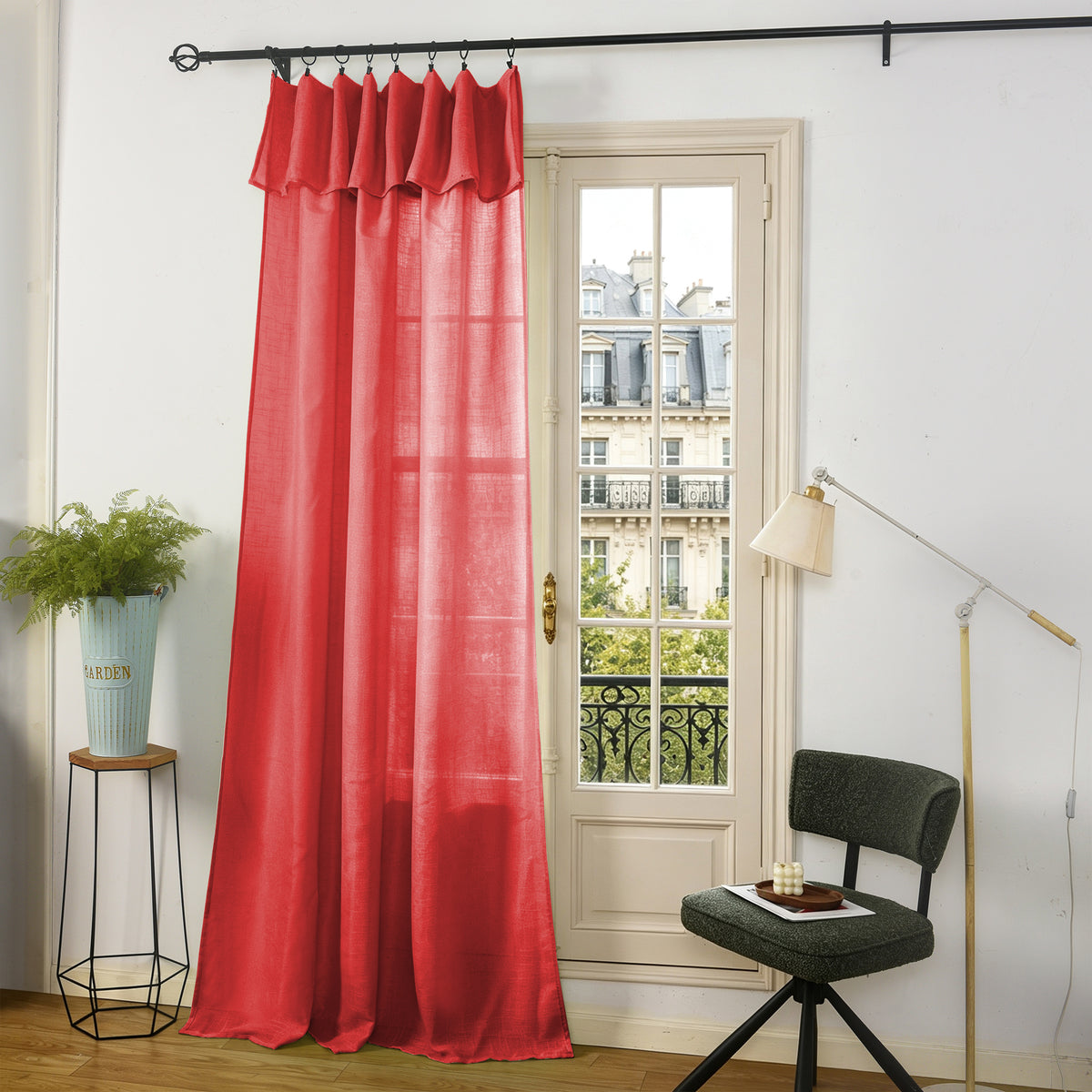 Rideau ajustable + 8 anneaux pince 140 x 270 cm Polyester effet lin" Evasion" Cerise