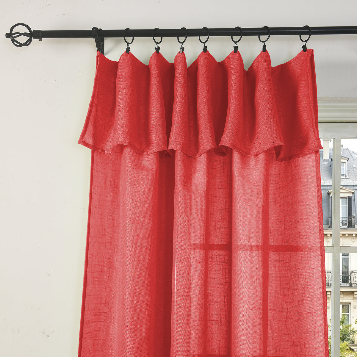 Rideau ajustable + 8 anneaux pince 140 x 270 cm Polyester effet lin" Evasion" Cerise