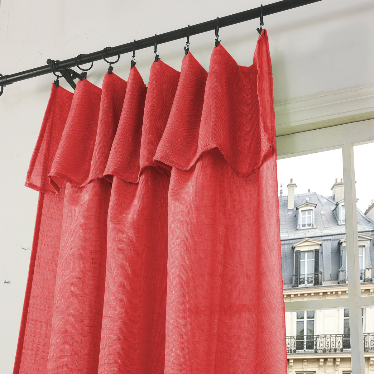 Rideau ajustable + 8 anneaux pince 140 x 270 cm Polyester effet lin" Evasion" Cerise