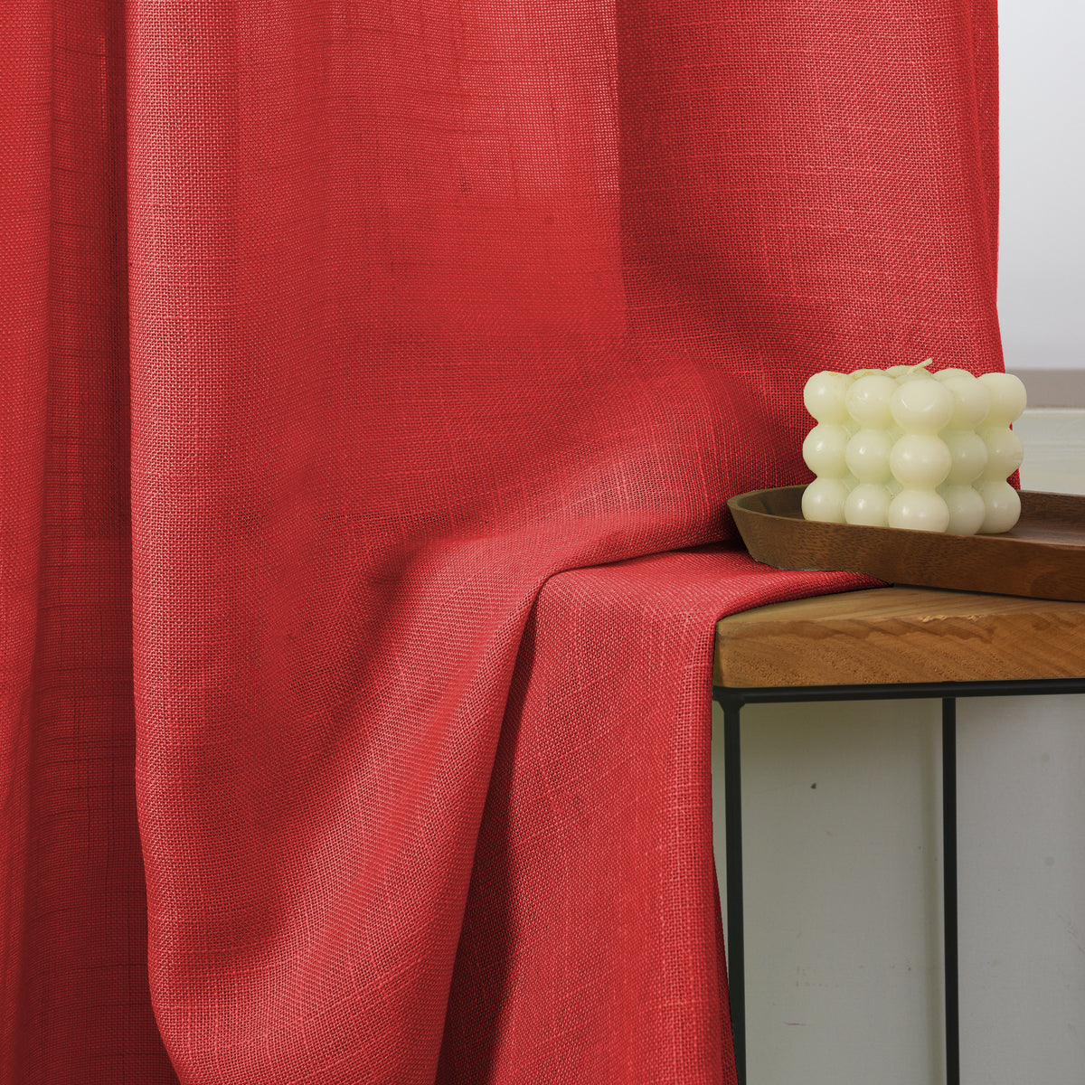 Rideau ajustable + 8 anneaux pince 140 x 270 cm Polyester effet lin" Evasion" Cerise