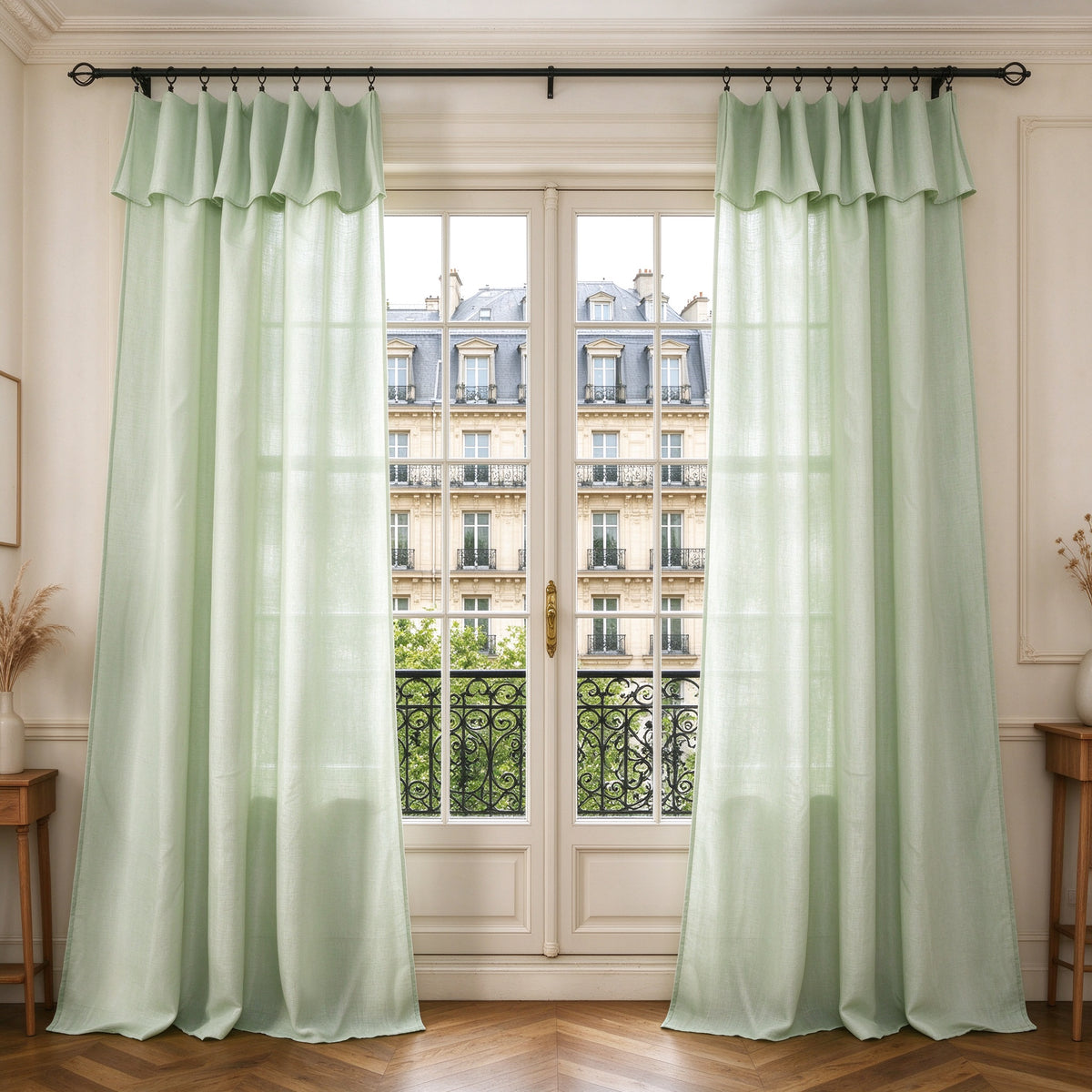 Rideau ajustable + 8 anneaux pince 140 x 270 cm Polyester effet lin" Evasion" Menthe