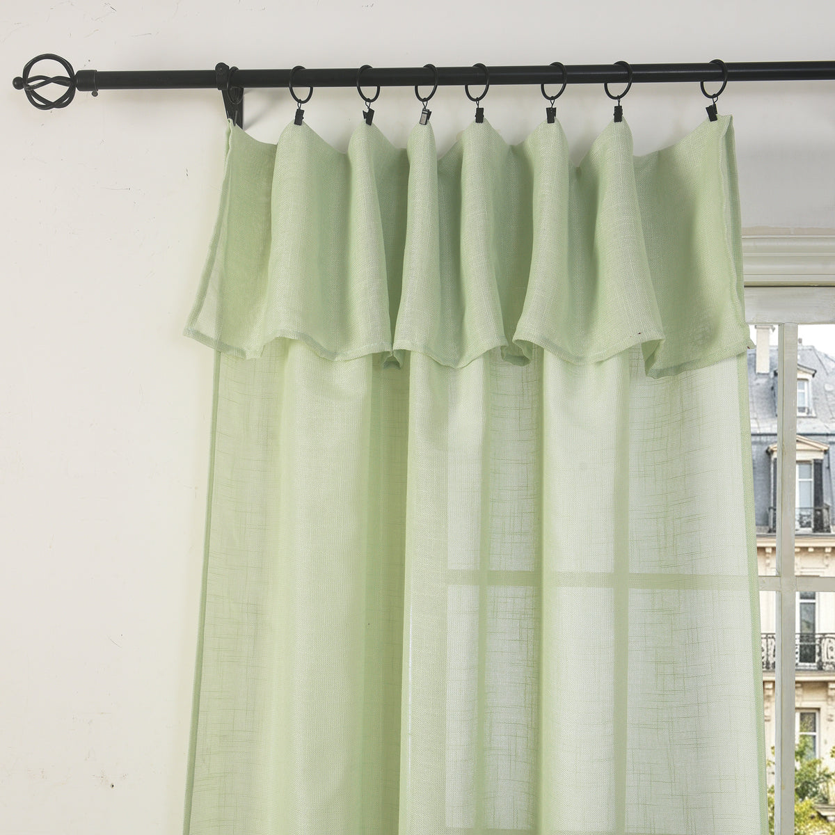 Rideau ajustable + 8 anneaux pince 140 x 270 cm Polyester effet lin" Evasion" Menthe