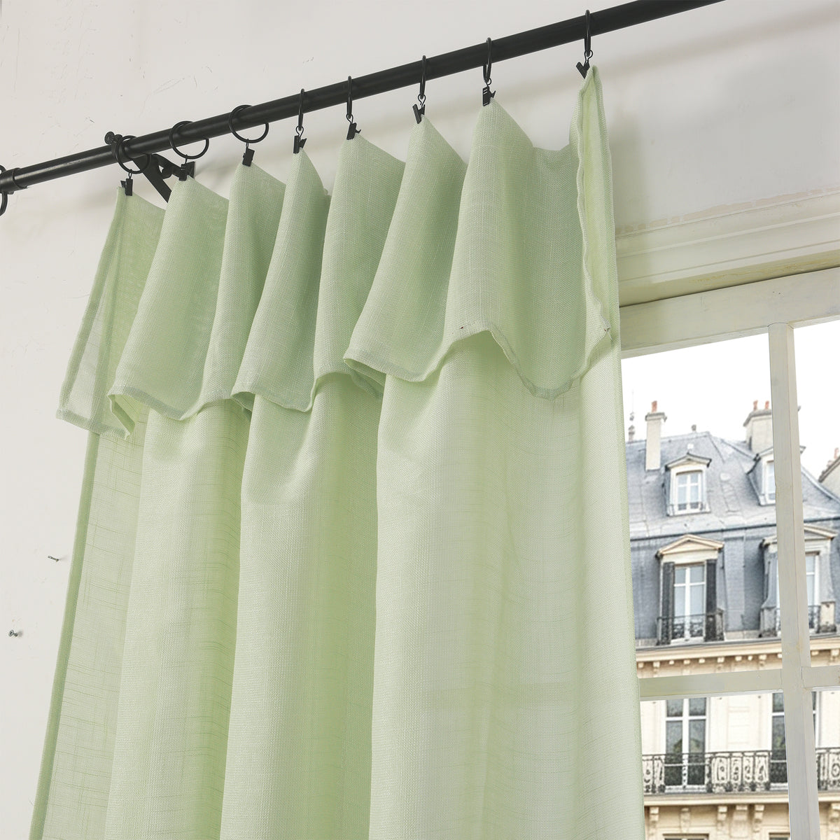 Rideau ajustable + 8 anneaux pince 140 x 270 cm Polyester effet lin" Evasion" Menthe