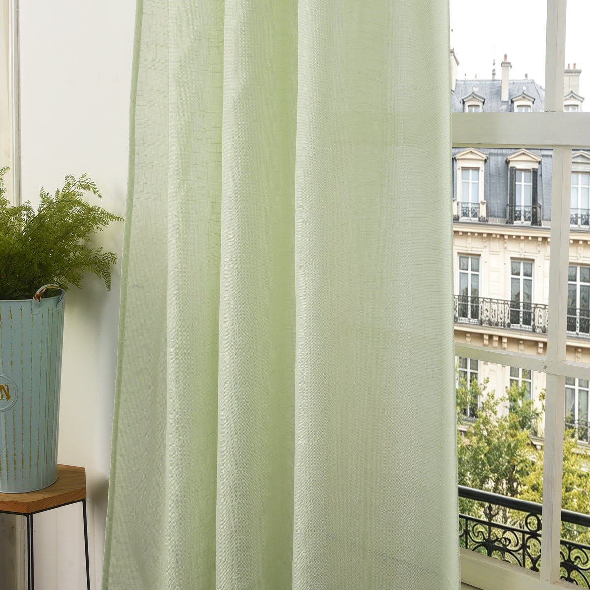 Rideau ajustable + 8 anneaux pince 140 x 270 cm Polyester effet lin" Evasion" Menthe