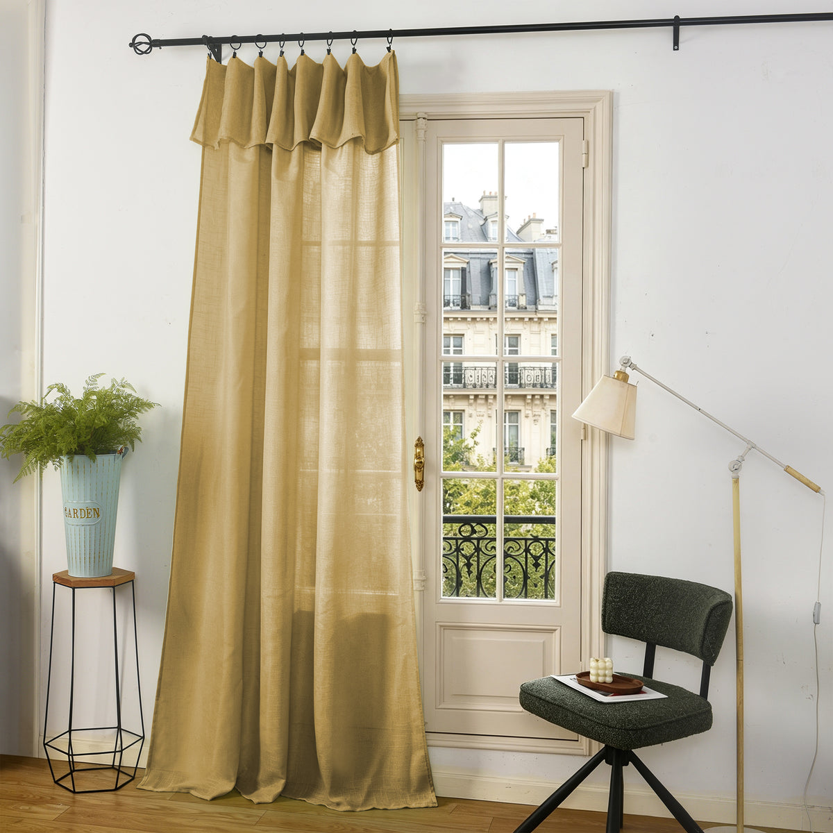 Rideau ajustable + 8 anneaux pince 140 x 270 cm Polyester effet lin" Evasion" Miel