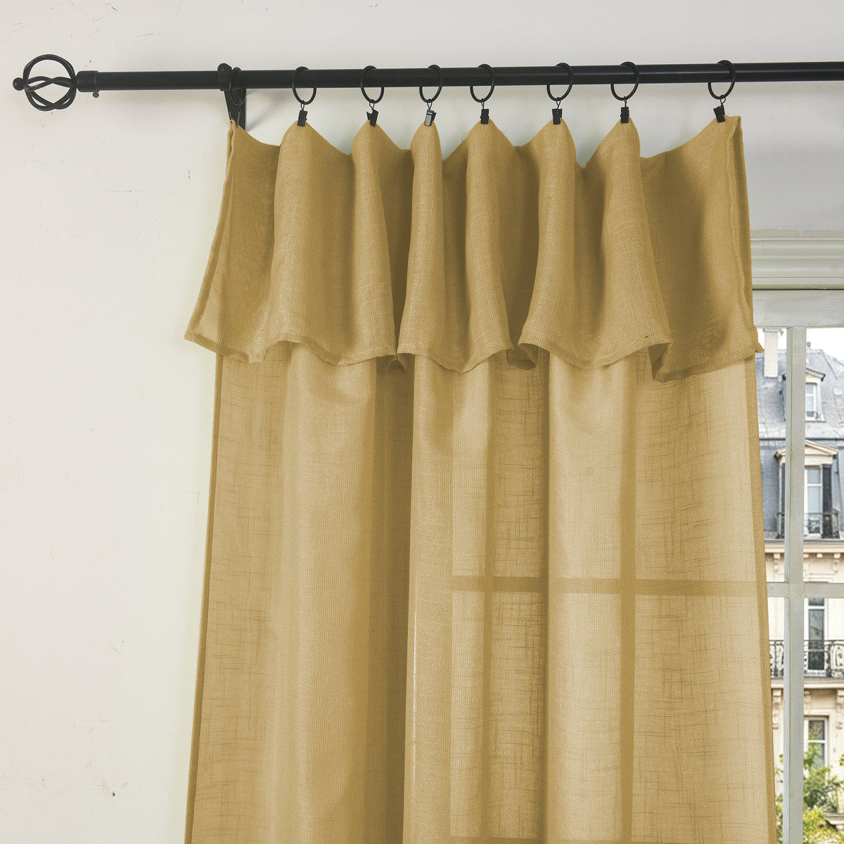 Rideau ajustable + 8 anneaux pince 140 x 270 cm Polyester effet lin" Evasion" Miel