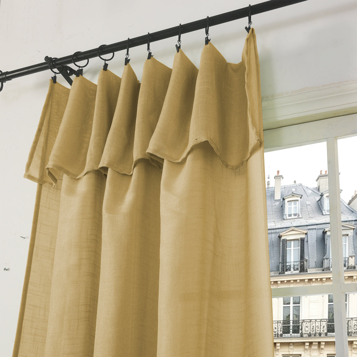Rideau ajustable + 8 anneaux pince 140 x 270 cm Polyester effet lin" Evasion" Miel