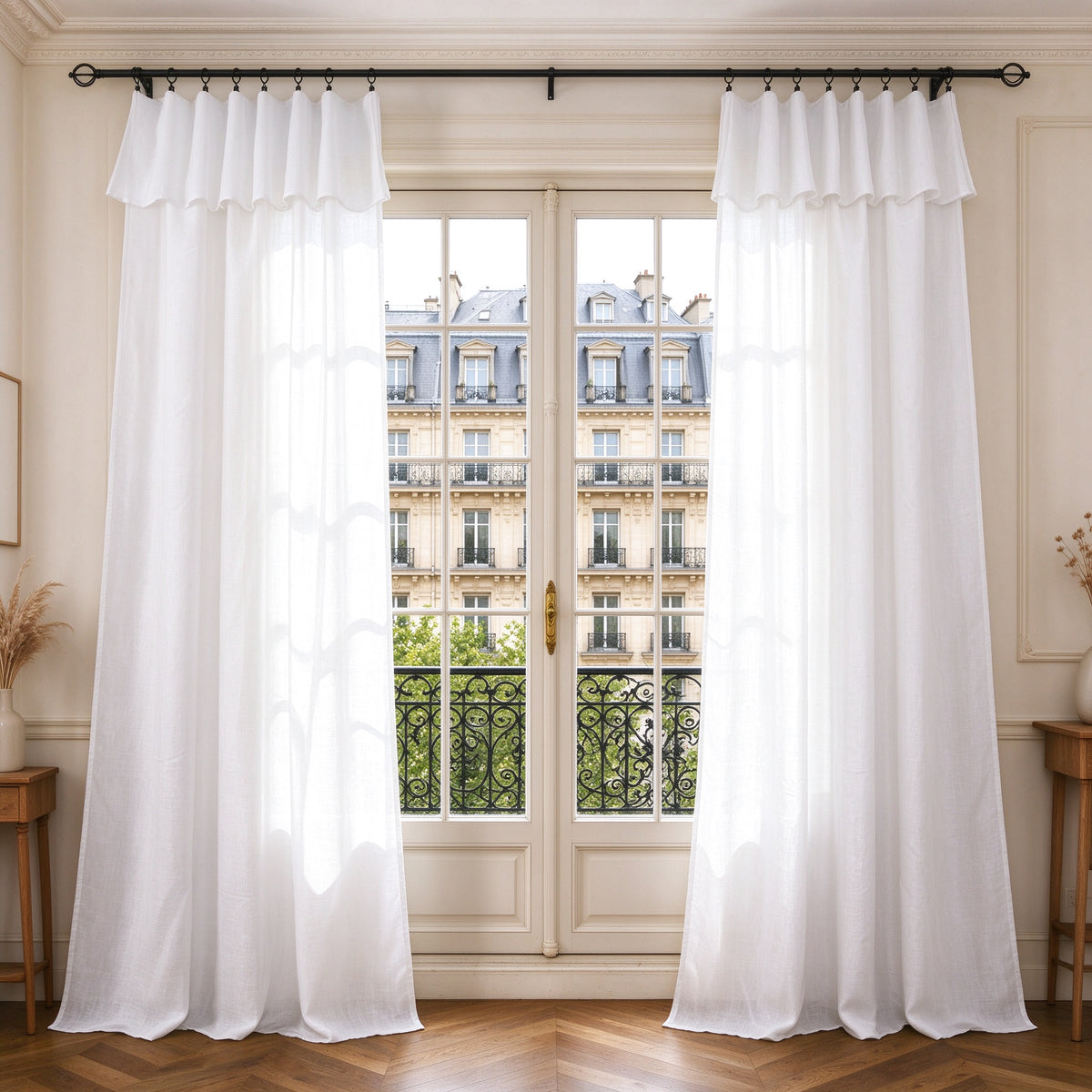 Rideau ajustable + 8 anneaux pince 140 x 270 cm Polyester effet lin" Evasion" Neige