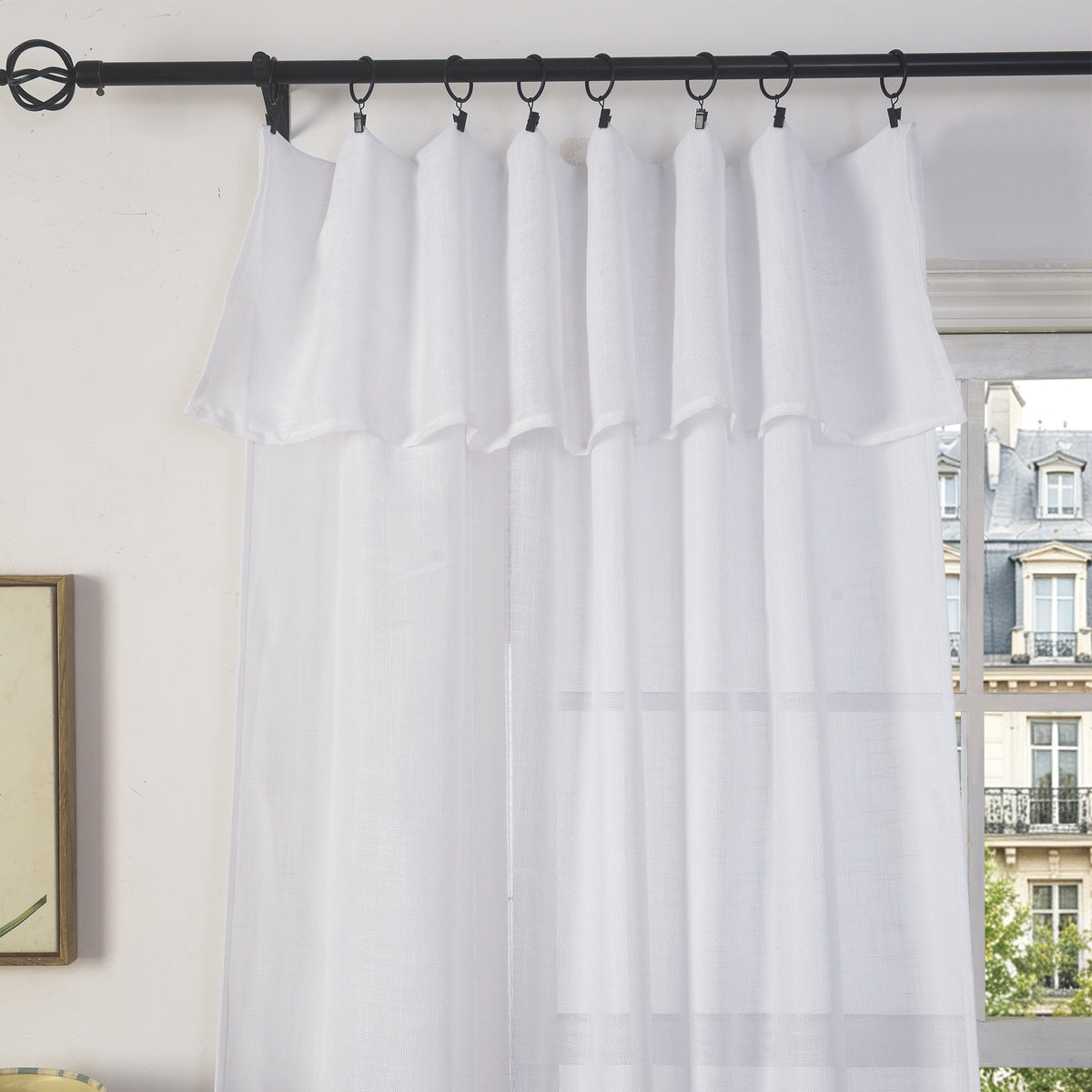 Rideau ajustable + 8 anneaux pince 140 x 270 cm Polyester effet lin" Evasion" Neige