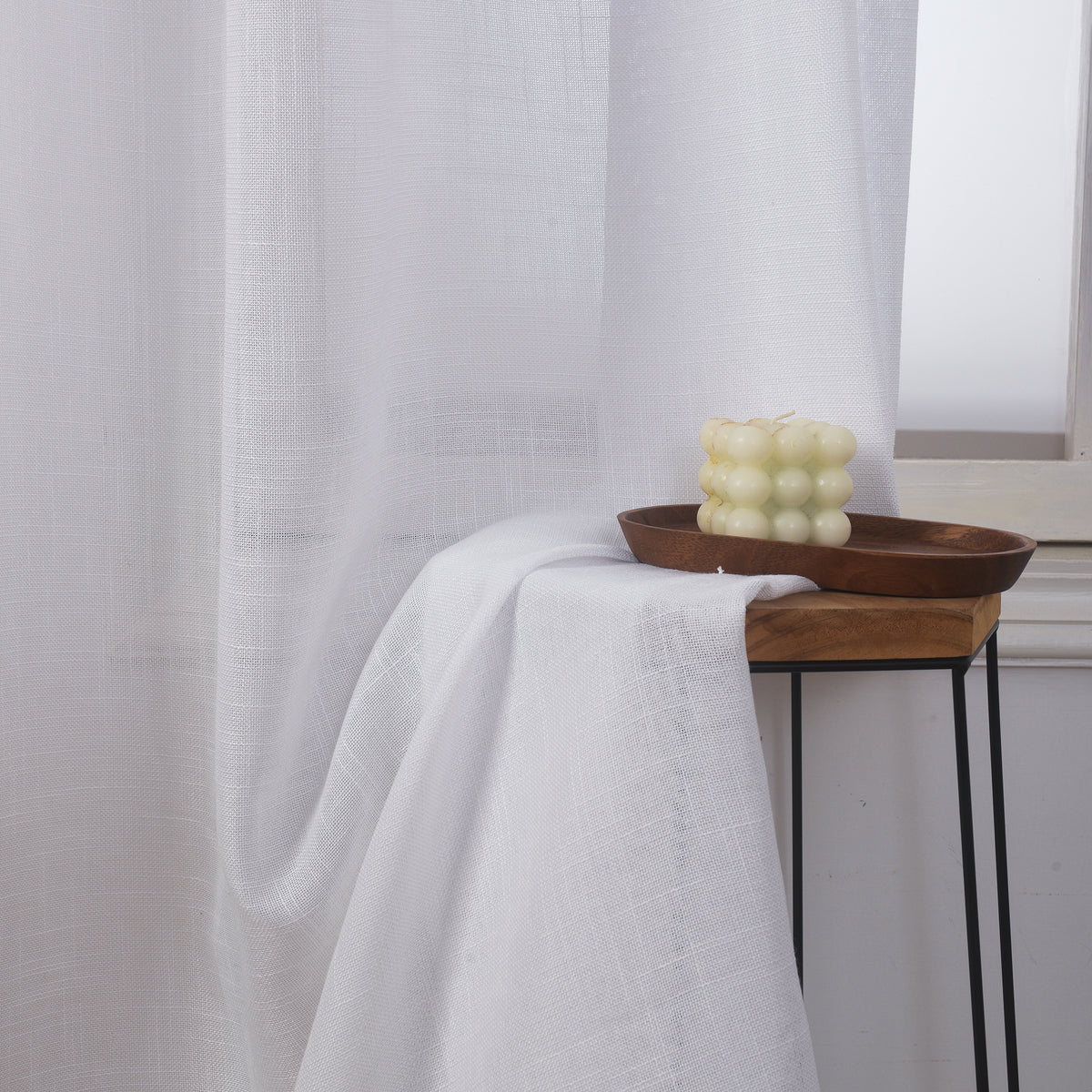 Rideau ajustable + 8 anneaux pince 140 x 270 cm Polyester effet lin" Evasion" Neige