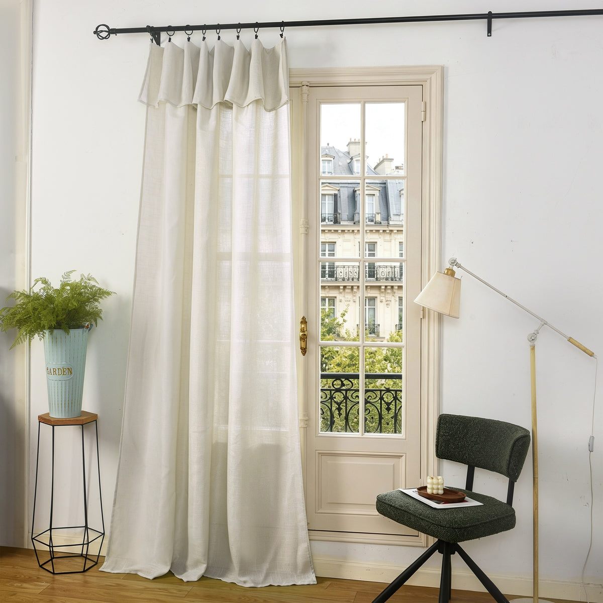 Rideau ajustable + 8 anneaux pince 140 x 270 cm Polyester effet lin" Evasion" Nuage
