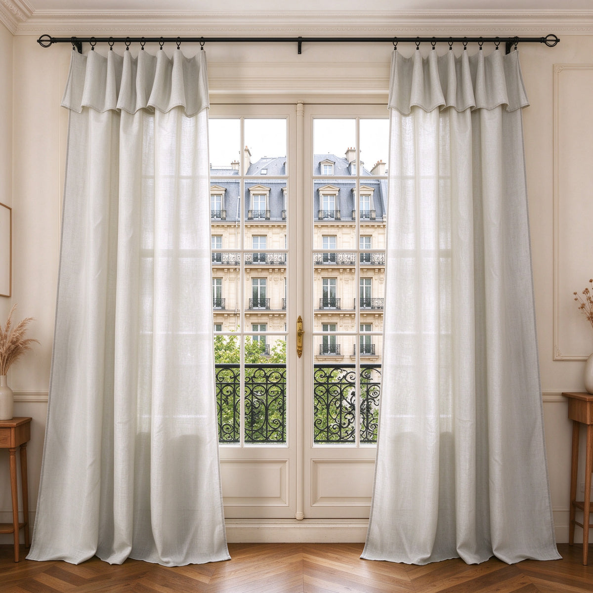 Rideau ajustable + 8 anneaux pince 140 x 270 cm Polyester effet lin" Evasion" Nuage