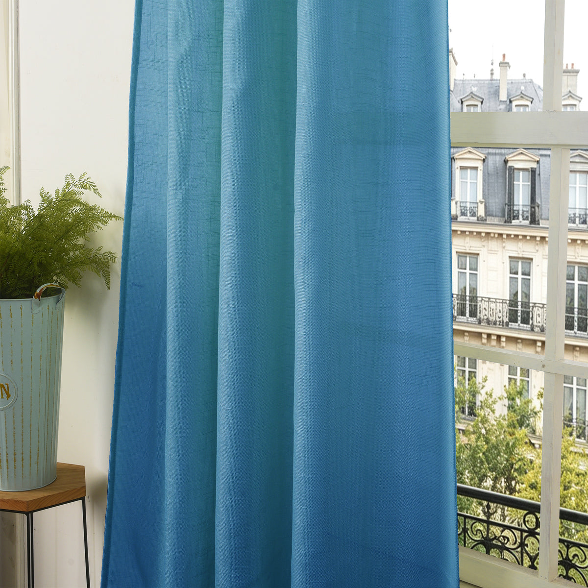 Rideau ajustable + 8 anneaux pince 140 x 270 cm Polyester effet lin" Evasion" Cyan