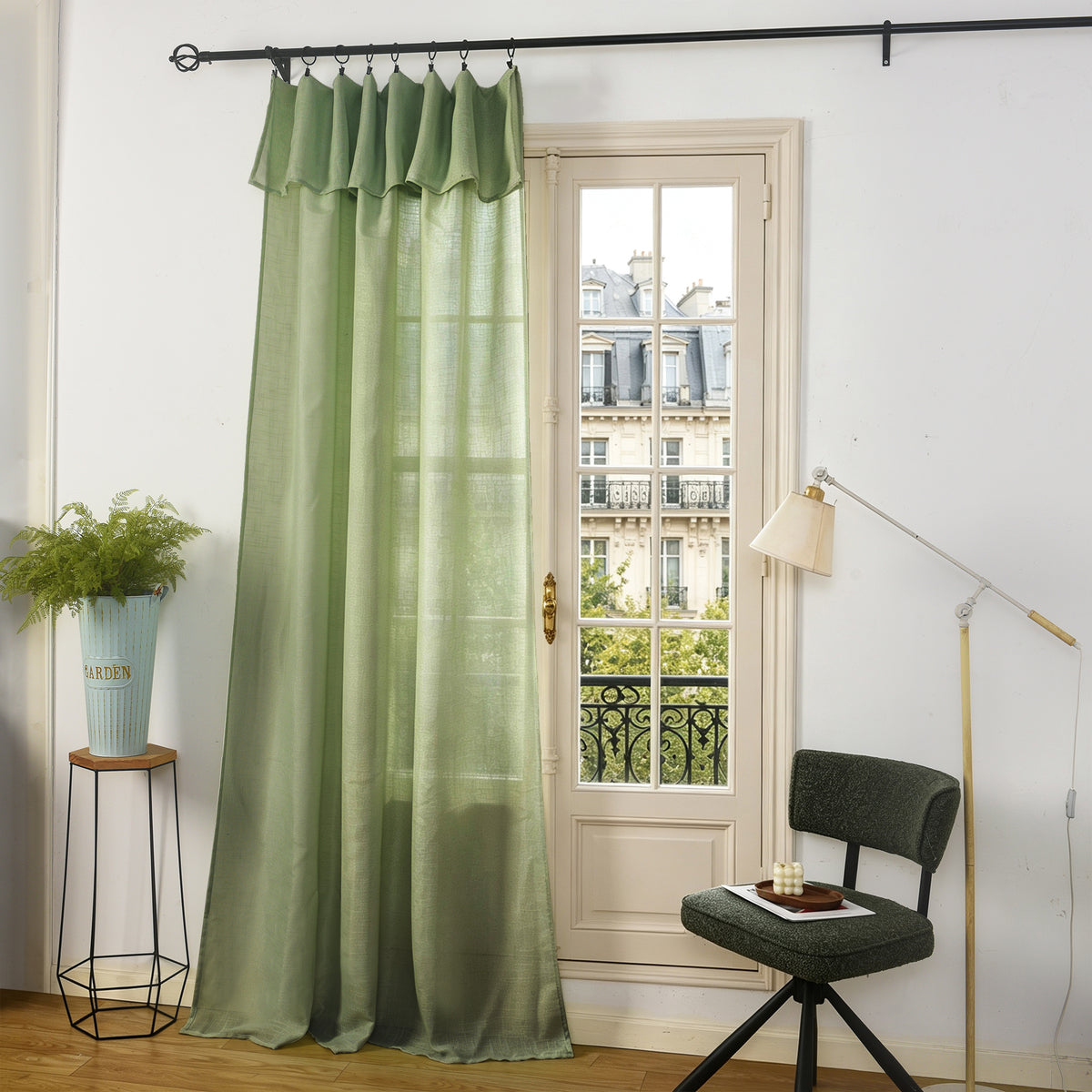 Rideau ajustable + 8 anneaux pince 140 x 270 cm Polyester effet lin" Evasion" Romarin