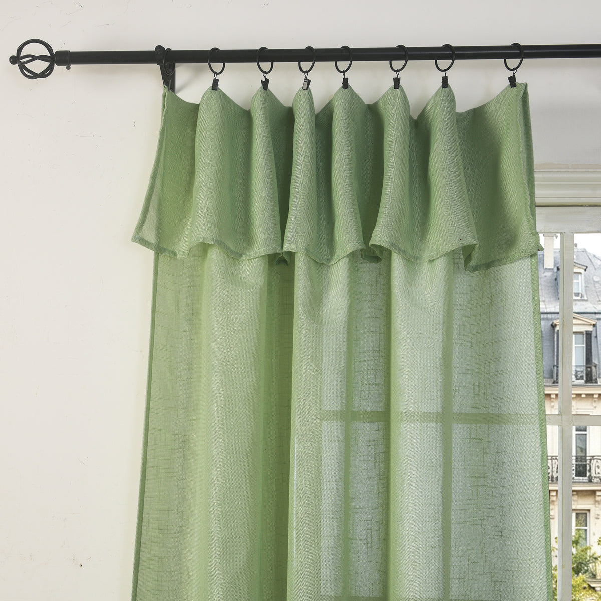 Rideau ajustable + 8 anneaux pince 140 x 270 cm Polyester effet lin" Evasion" Romarin