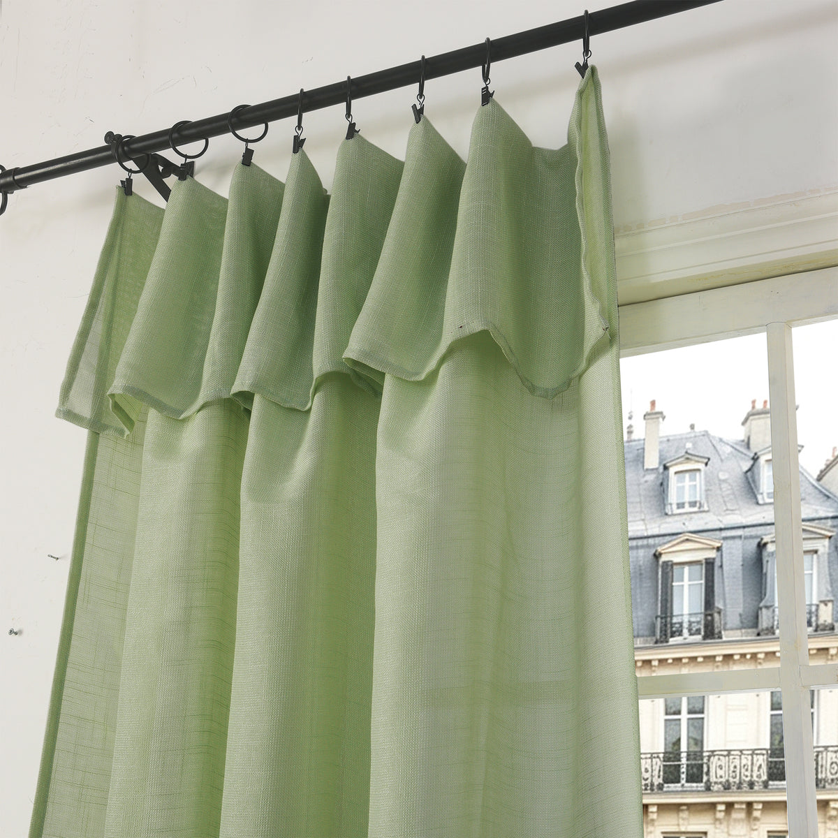 Rideau ajustable + 8 anneaux pince 140 x 270 cm Polyester effet lin" Evasion" Romarin