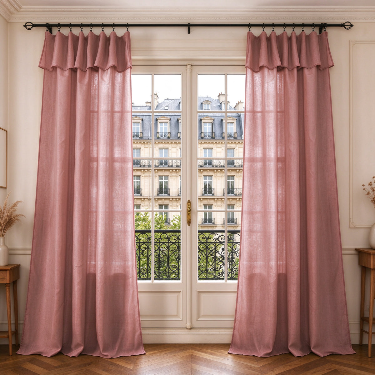 Rideau ajustable + 8 anneaux pince 140 x 270 cm Polyester effet lin" Evasion" Rose Boise