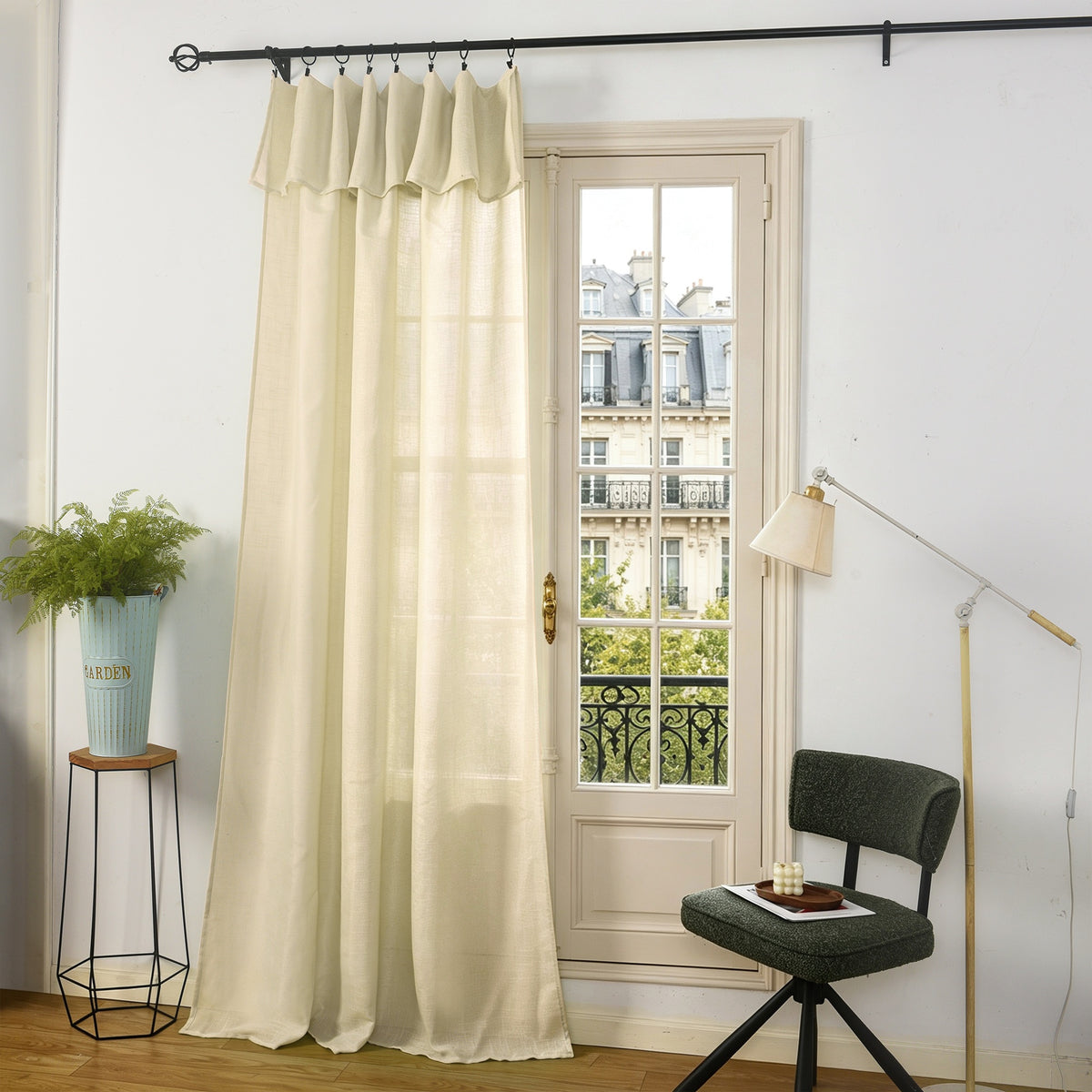 Rideau ajustable + 8 anneaux pince 140 x 270 cm Polyester effet lin" Evasion" Sable