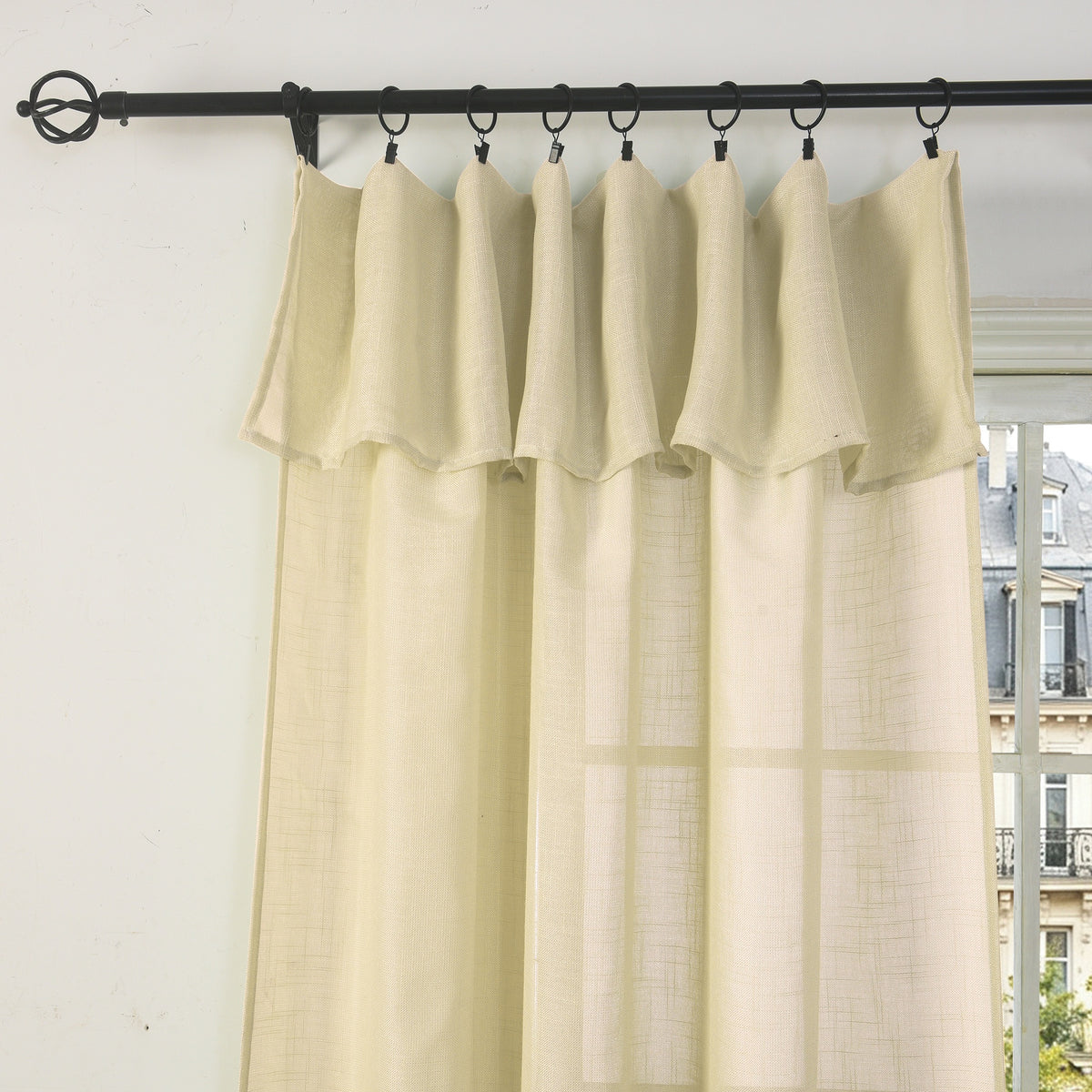 Rideau ajustable + 8 anneaux pince 140 x 270 cm Polyester effet lin" Evasion" Sable