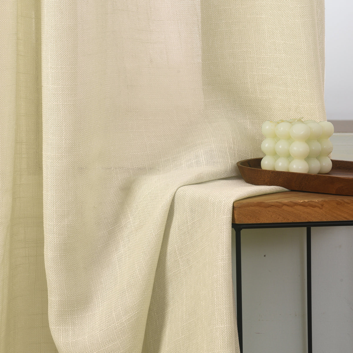 Rideau ajustable + 8 anneaux pince 140 x 270 cm Polyester effet lin" Evasion" Sable