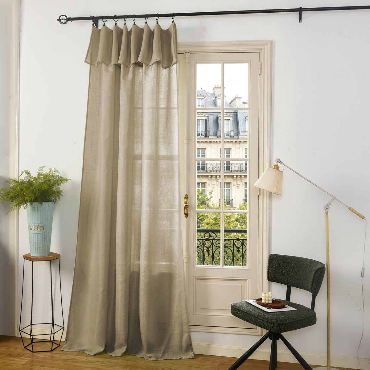 Rideau ajustable + 8 anneaux pince 140 x 270 cm Polyester effet lin" Evasion" Taupe