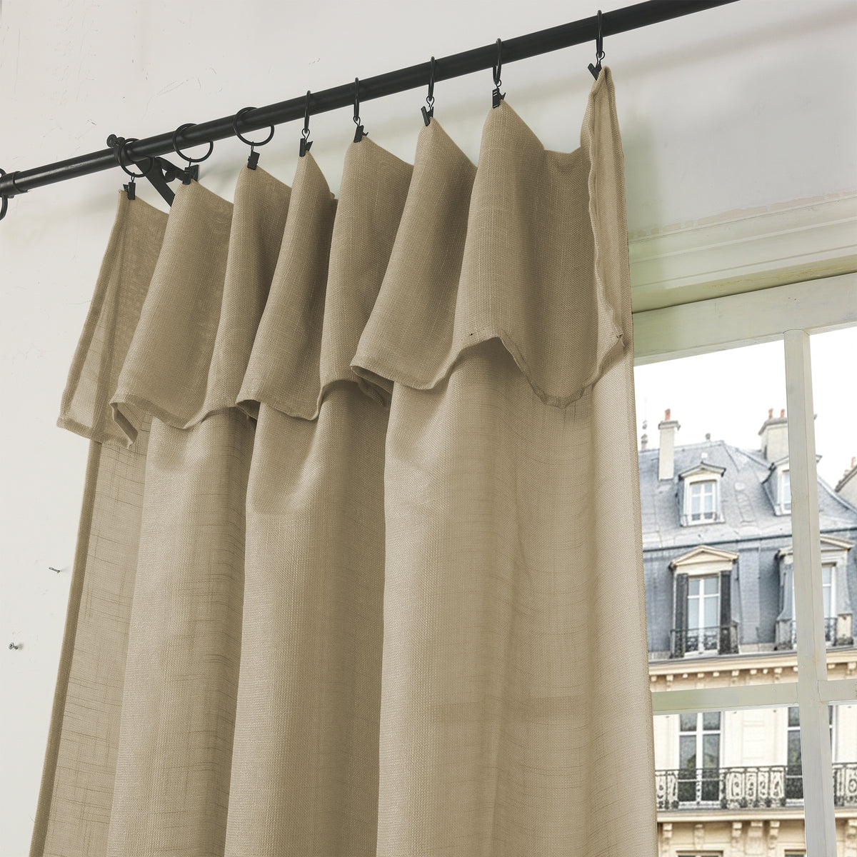 Rideau ajustable + 8 anneaux pince 140 x 270 cm Polyester effet lin" Evasion" Taupe