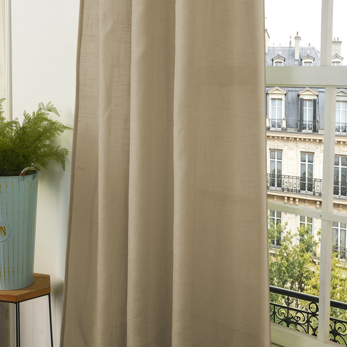 Rideau ajustable + 8 anneaux pince 140 x 270 cm Polyester effet lin" Evasion" Taupe