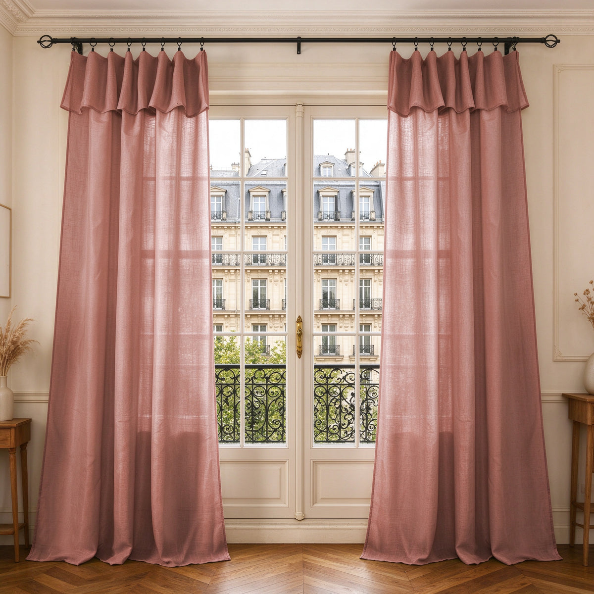 Rideau ajustable + 8 anneaux pince 140 x 270 cm Polyester effet lin" Evasion" Terracotta