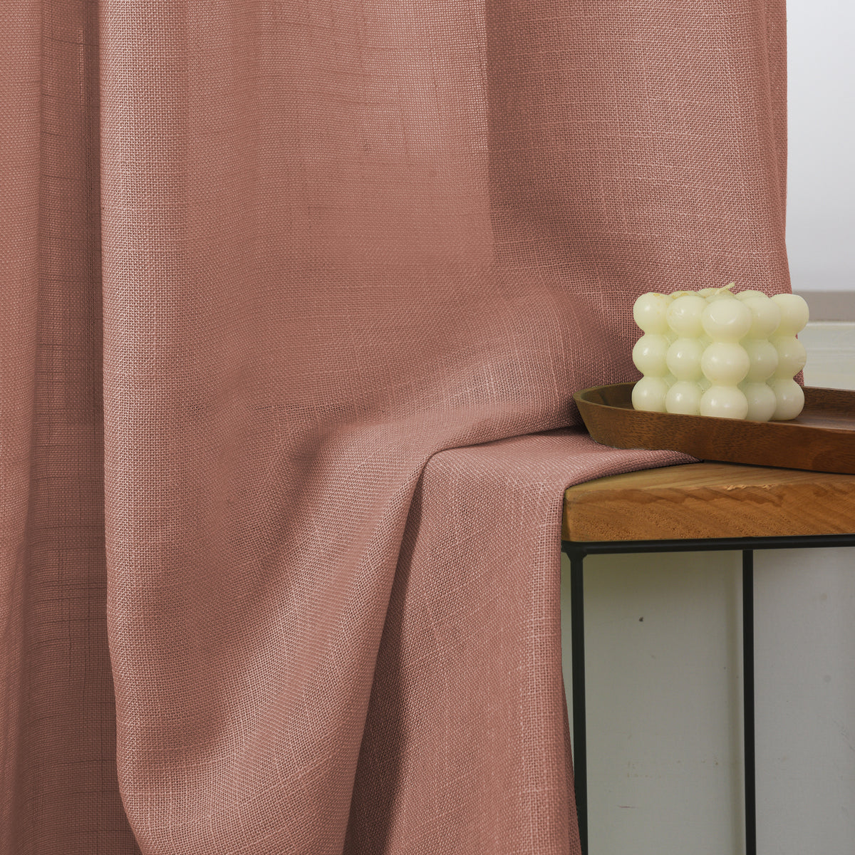 Rideau ajustable + 8 anneaux pince 140 x 270 cm Polyester effet lin" Evasion" Terracotta