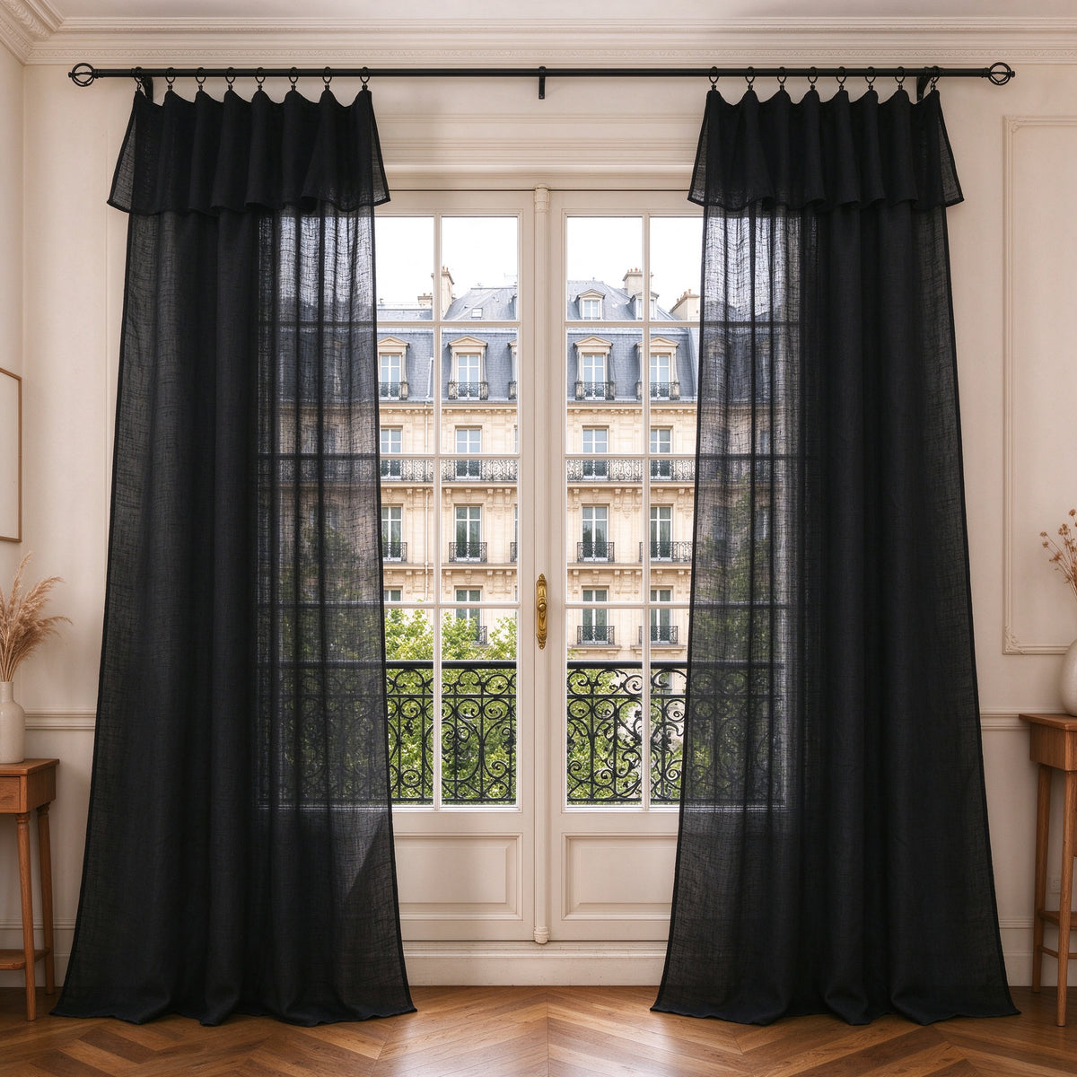Rideau ajustable + 8 anneaux pince 140 x 270 cm Polyester effet lin" Evasion" Truffe