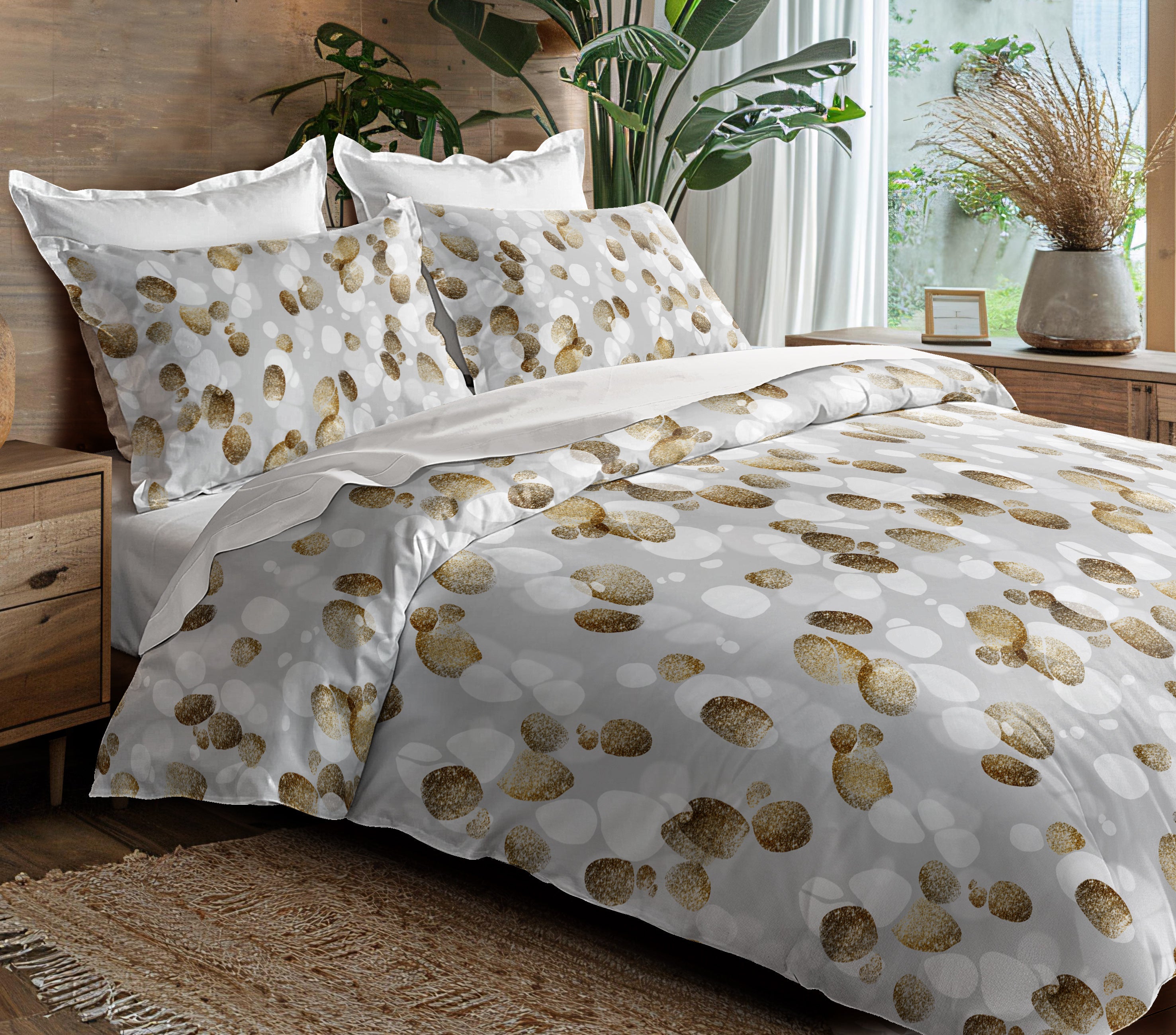 Parure de couette 3 pièces "Louna" 240 x 220 cm Galet Gold