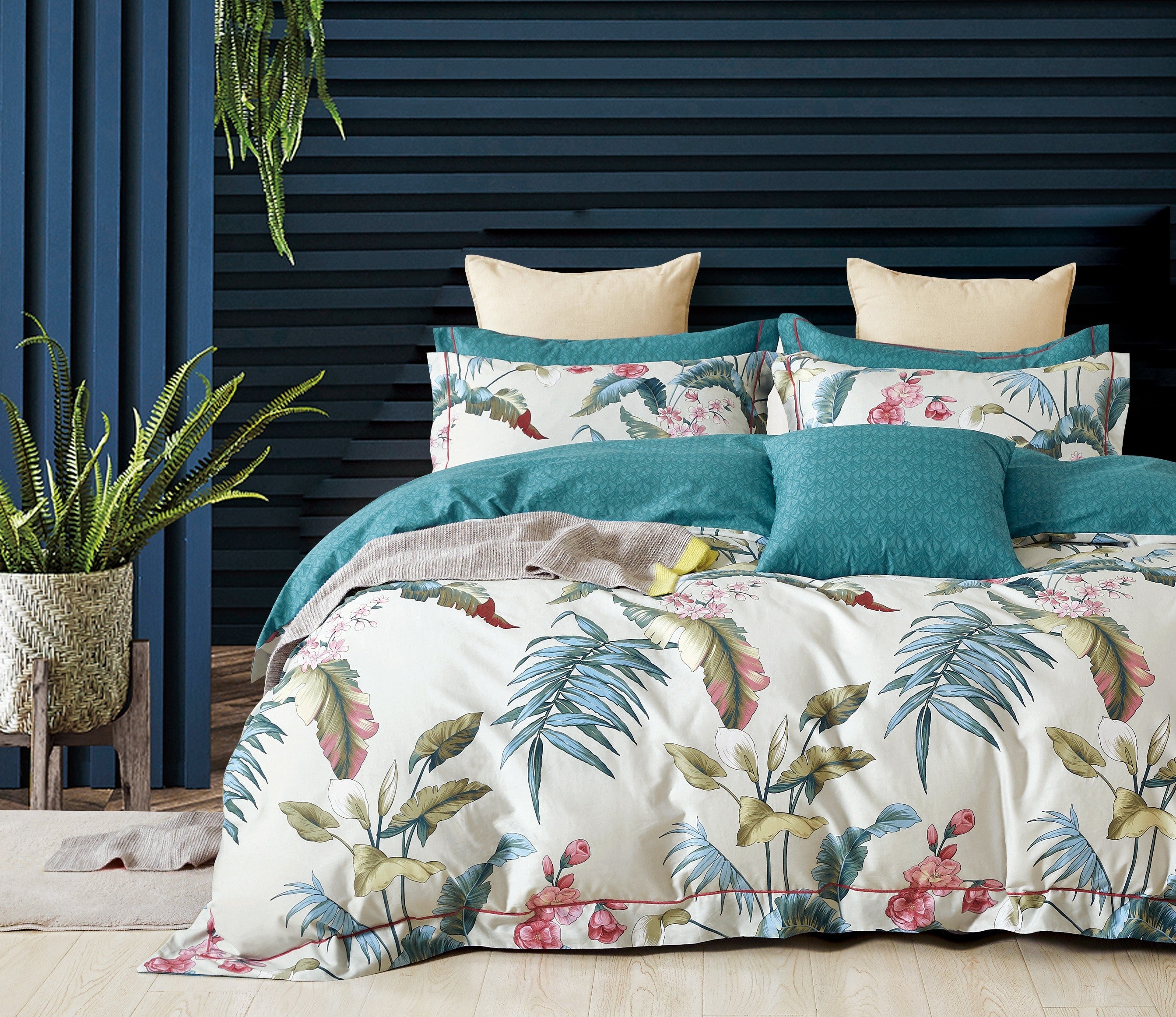 Parure de Couette "Imprimé Double Face" 240 x 220 cm + 2 Taies d'oreiller 65 x 65 cm